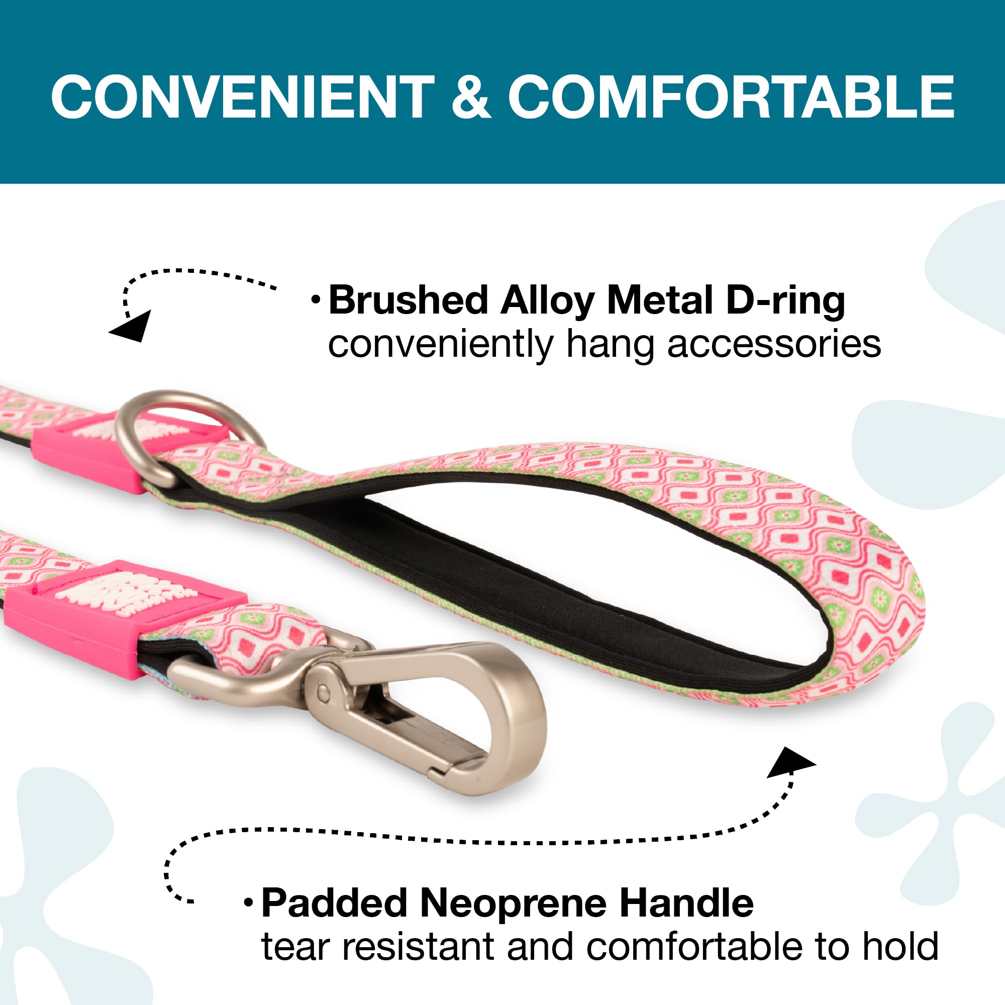 Max & Molly Classic Dog Lead, 4FT Neoprene Padded Leash, Waterproof & Machine Washable Leash for Medium & Large Dogs - Retro Pink, L - Image 3