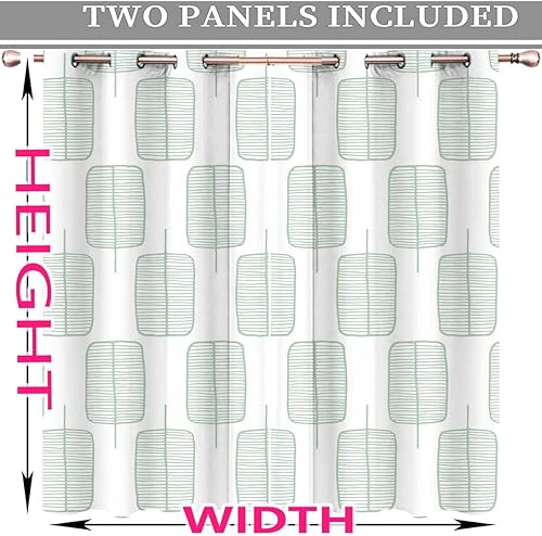 Miniatura 4 de Verde Negro hacia fuera Curtins/Dormitorio 2 Paneles Celosía Geometría Lunares Cortinas Nórdicas Bloqueo de Luz (W) 72 X (H) 72 Pulgadas