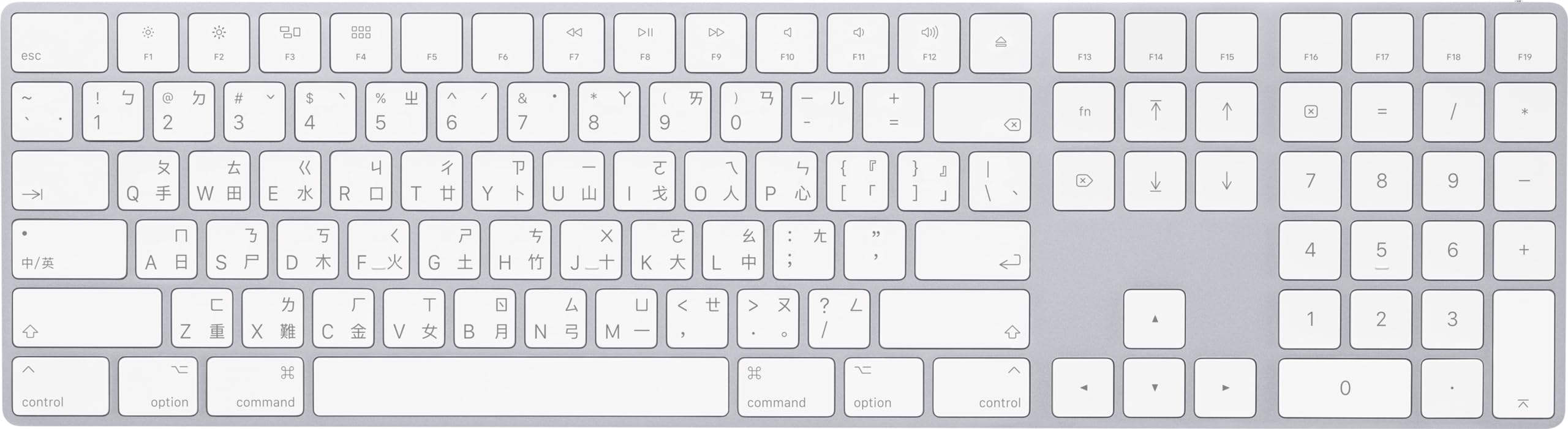 Apple Magic Keyboard with Numeric Keypad: Wireless, Bluetooth, Rechargeable. Works with Mac, iPad, or iPhone; Traditional Chinese - Cangjie & Zhuyin -