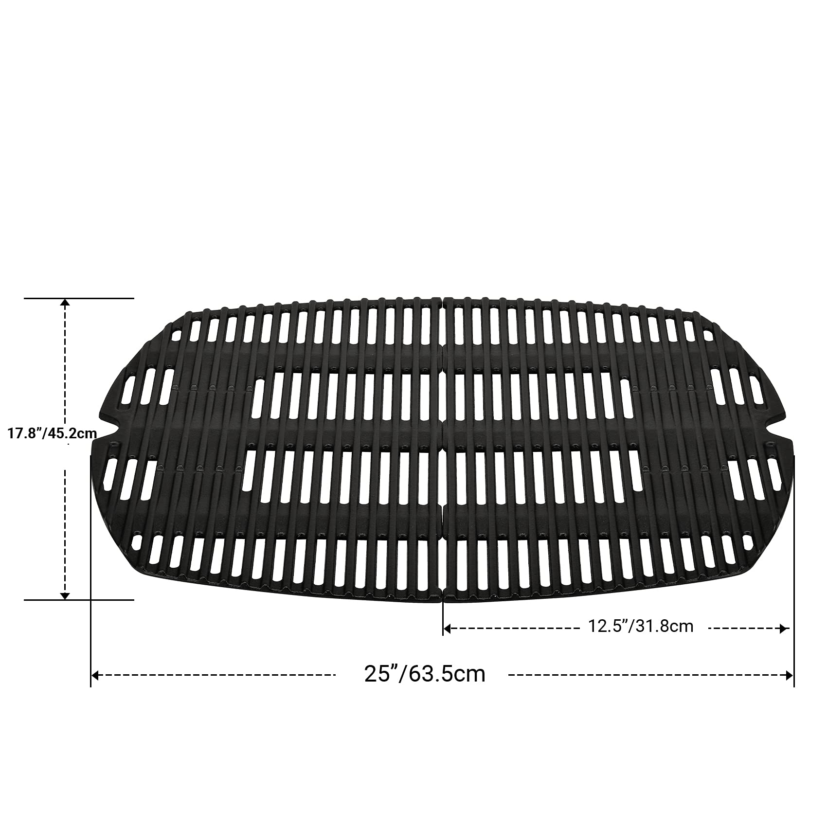 Griglie Di Cottura In Ghisa Di Ricambio Per Barbecue Weber Q300, Q320, Q3000, Q3200, Q100 | 2 Pezzi, Dimensioni 63.5x45.2 Cm, Con Clip Di Adattamento