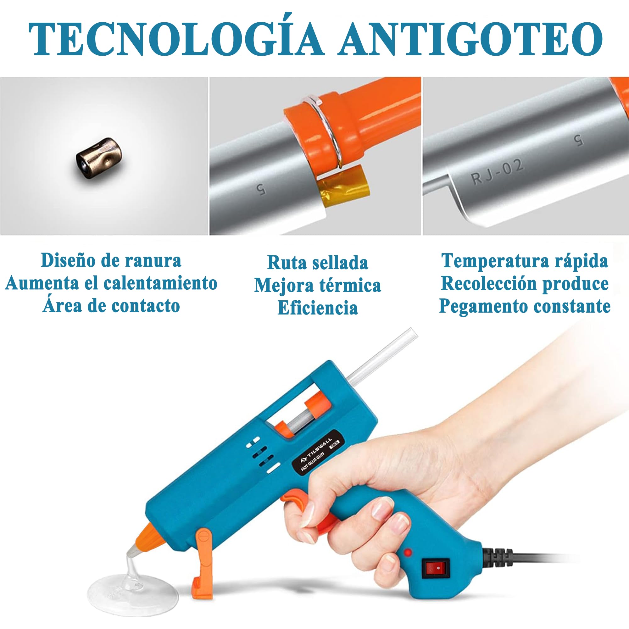Pistola Silicona Caliente Tilswall 50W con 75pcs Pegamento Barras 7*130mm Pistola de Silicona Caliente, Pistola Silicona Manualidades Antigoteo para Arte, Reparaciones y en el hogar,Oficina y Escuela