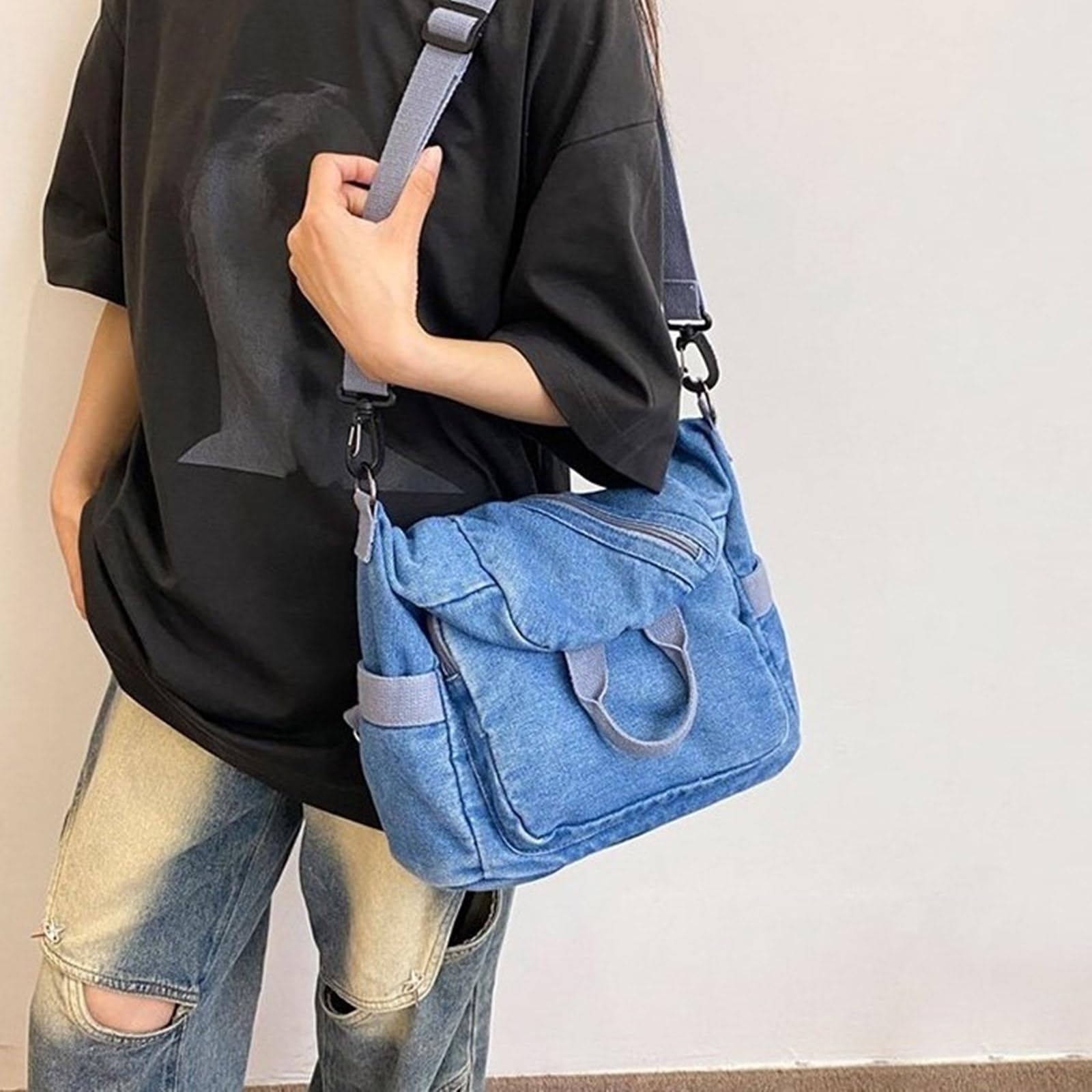 Trendy Denims Zaino per computer portatile per donne uomini borsa da scuola compatta con tasche multiple regolabile Crossbody borsa a tracolla multi scomparto zaino, Azzurro