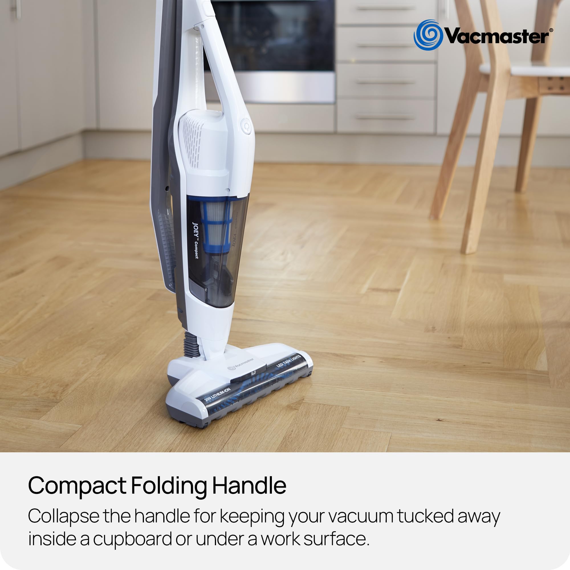 Vacmaster Aspiradora sin Cable 2 en 1 30 min 20V HEPA 13 sin Bolsa Pelo | Filtro HEPA 13, ligero, suelos duros, alfombras, pelo de mascotas, sin bolsa VSD1801EU