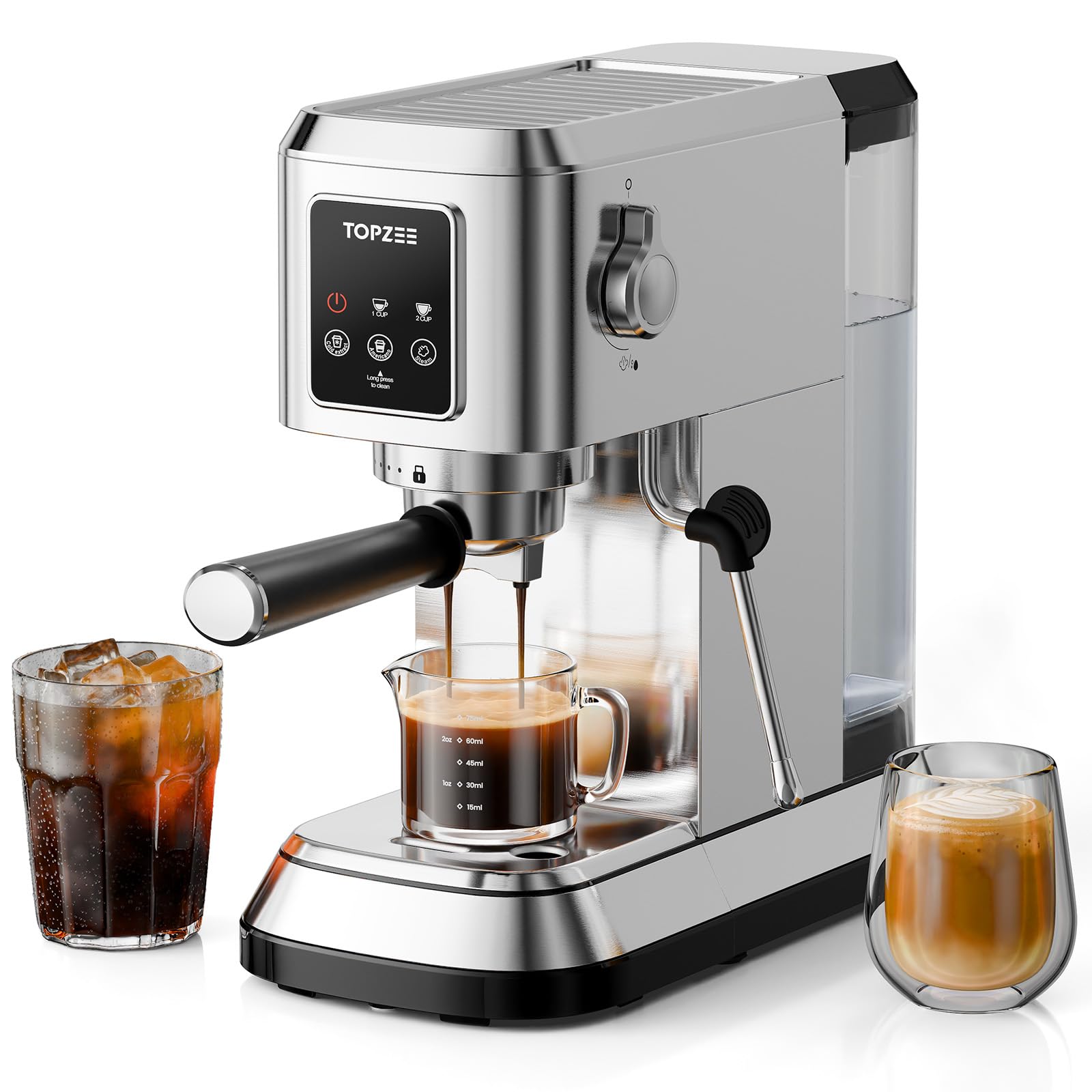 topzee Espresso Machine 20 Bar Compact Coffee Maker with Milk Frother Cold Brew Function 52oz Removable Water Tank