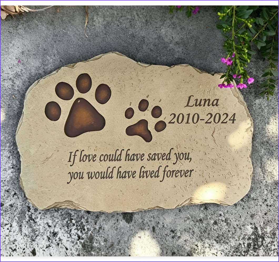 JHB Personalizzato Pet Memorial Pietre per Cane Gatto, Stampe Paw Personalizzate Cat Dog Memorial Garden Stepping Stones Cane Pietra Tomba del Gatto All'aperto