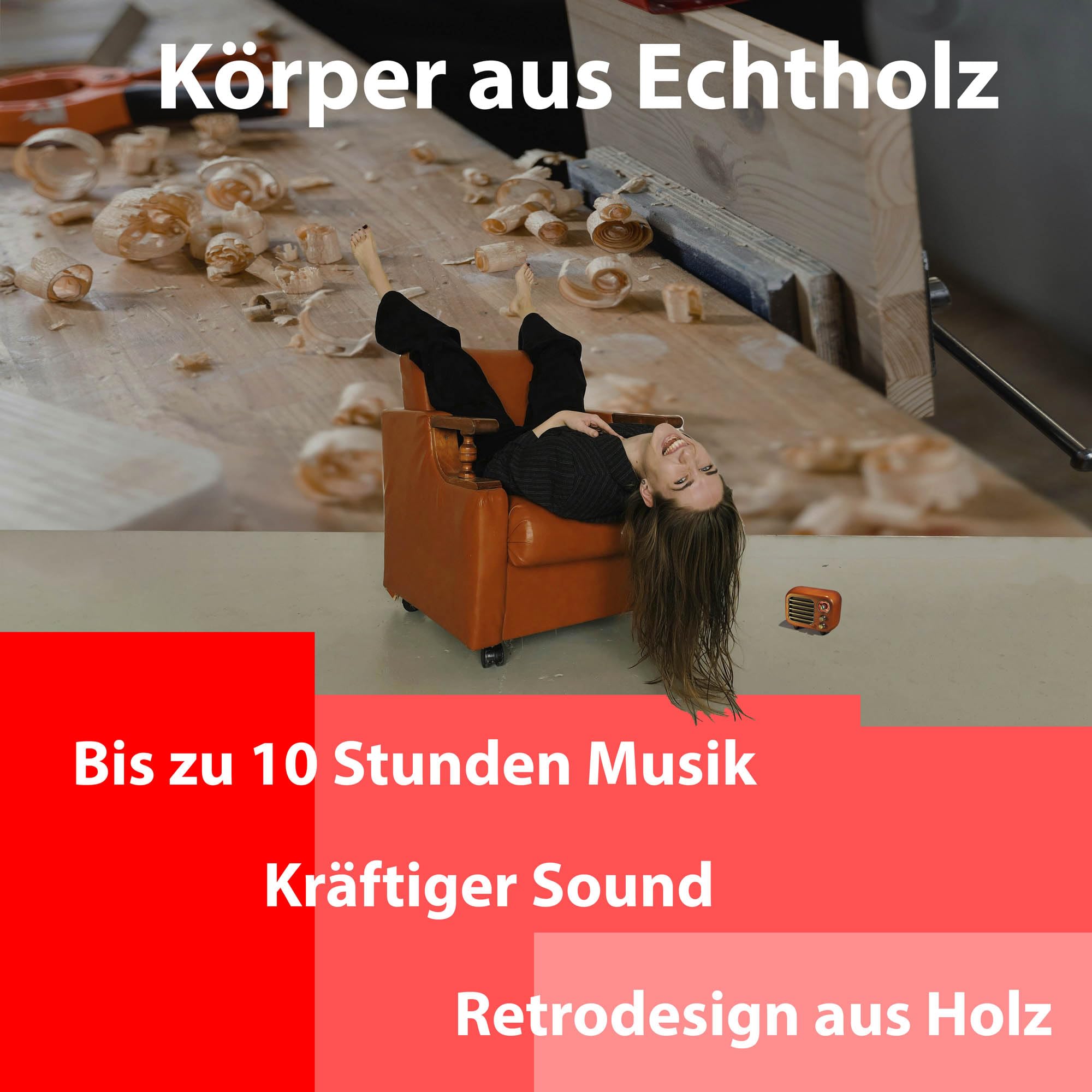 Opis Radio 3 – Kleiner Kirschholz Retro Bluetooth Lautsprecher mit UKW Radio mit Bluetooth im Vintage Look - SD-Kartenfunktion und AUX Eingang