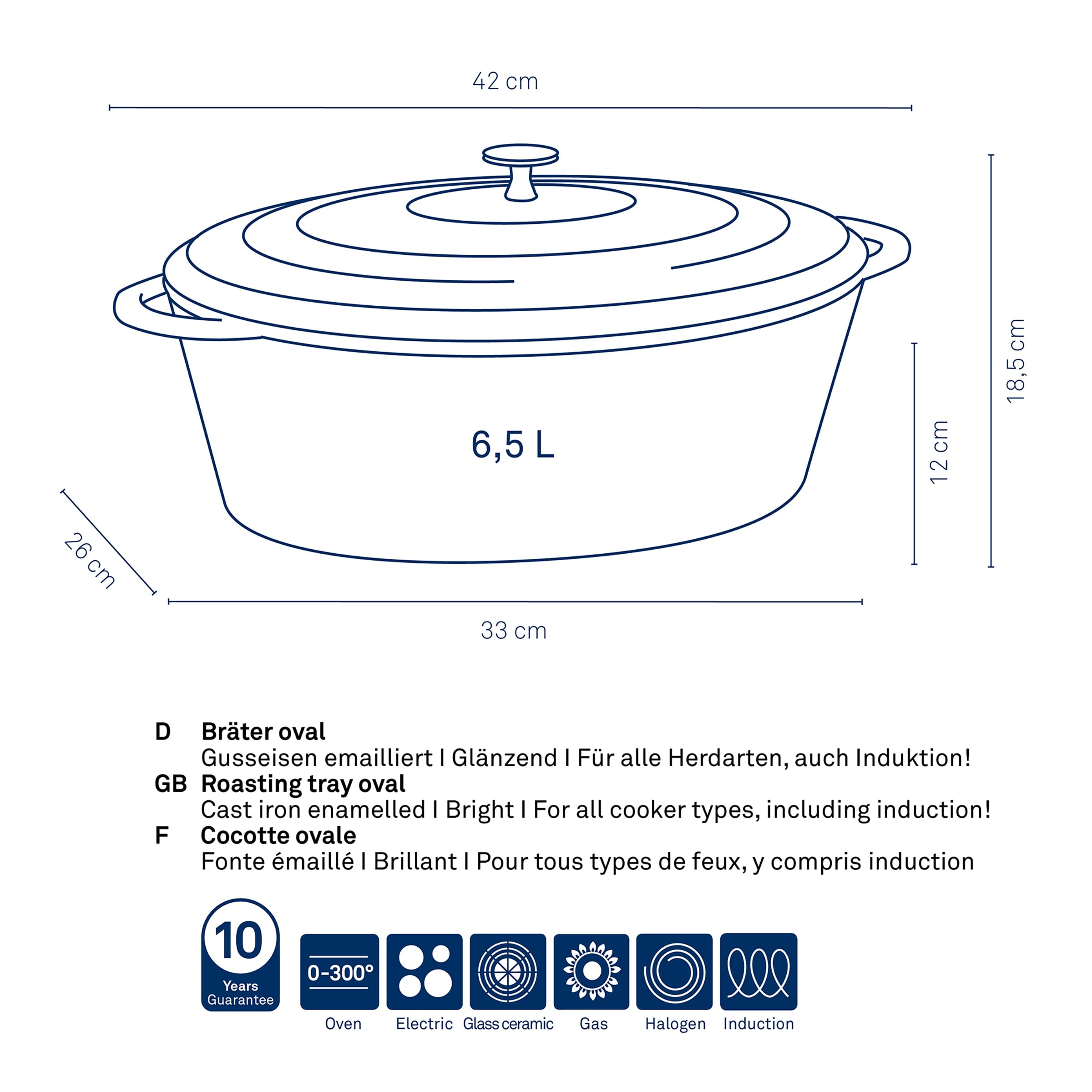 kela Torrefattore Ovale Calido Nero 6,5 Litri, 6.5 Litri, Cast Iron
