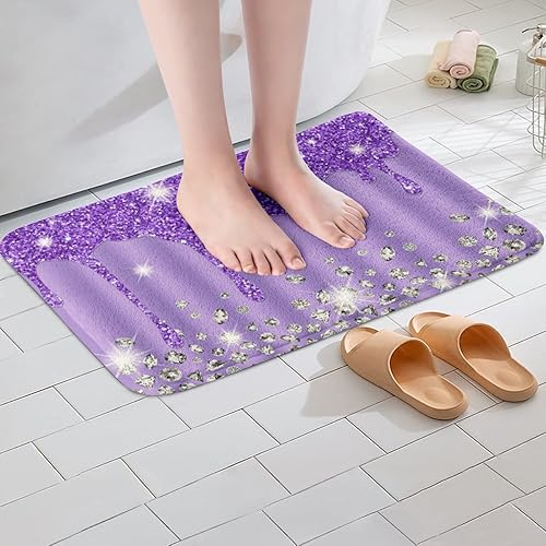 Miniatura 4 de Feelyou Tapete de baño antideslizante con estampado plateado con purpurina (sin purpurina), color morado, esponjoso, absorbente, para baño, baño,