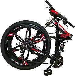 Bicicleta Dobrável Mountain Bike Bytetrade Roda Magnésio 26 Suspensão Dupla Freio a Disco Vermelha e Preta Compatível com Carro de Passageiros