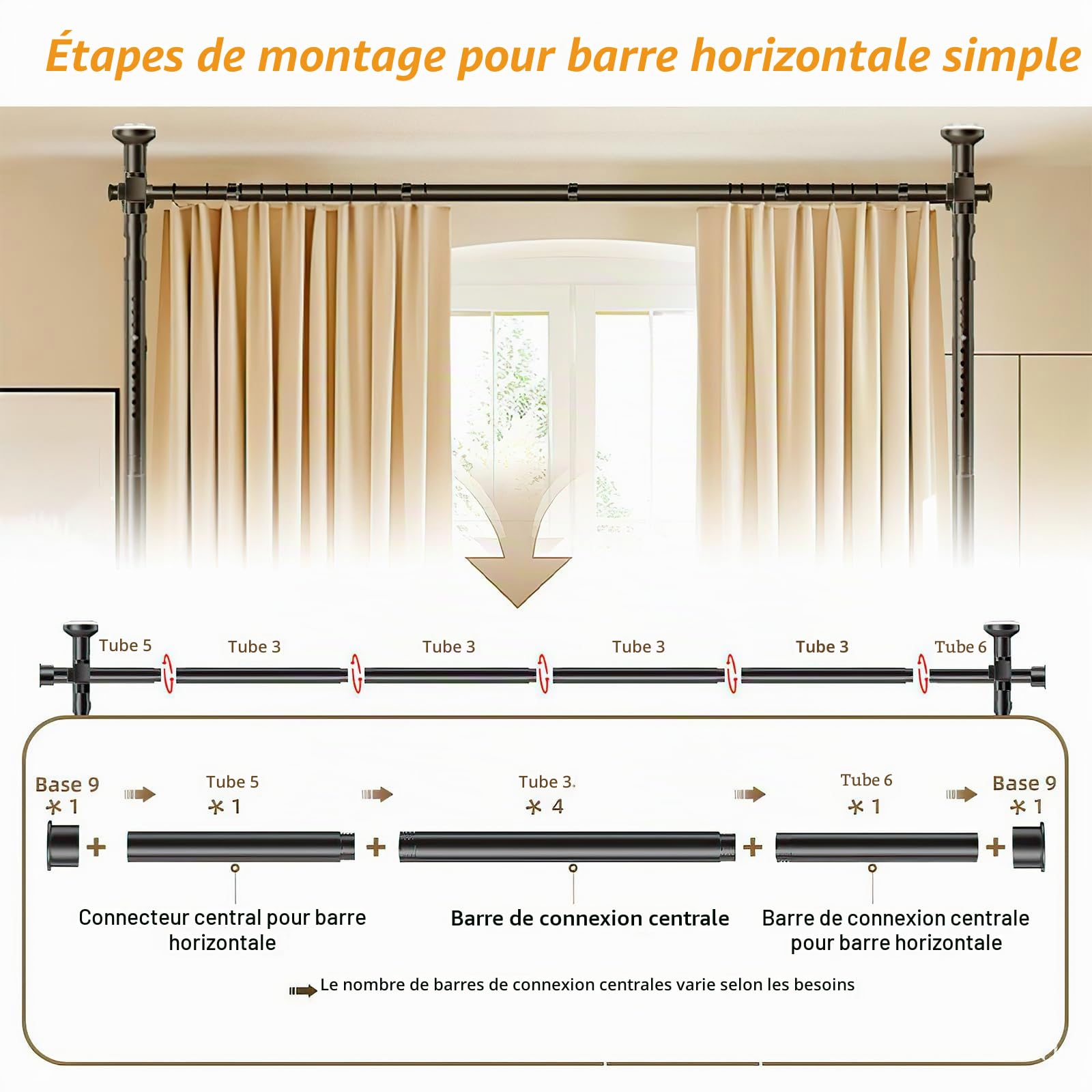 Cloison de séparation - Tringles à rideaux autoportantes sans rideau - Brise-vue pour salon, chambre à coucher ou bureau - 280 x 317 cm (l x H) - Blanc
