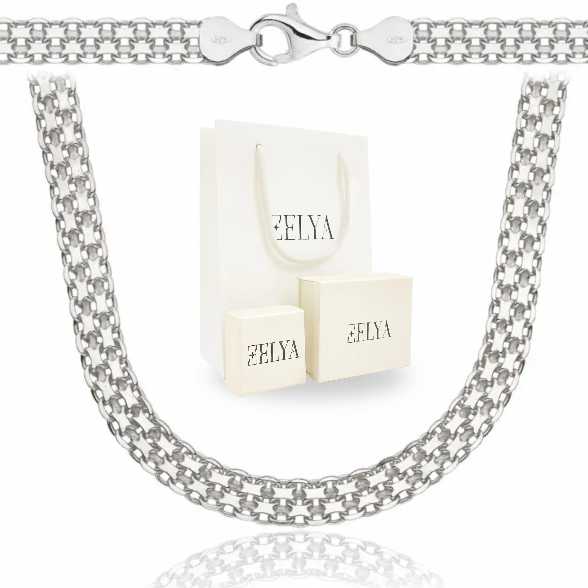 ZELYA Silberkette 925 – Bismark Kette 3-6 mm breite, Länge 45–60 cm, massive Echt-Silber Halskette für Damen herren, hochwertiger Schmuck aus 925 Silber Geschenk set