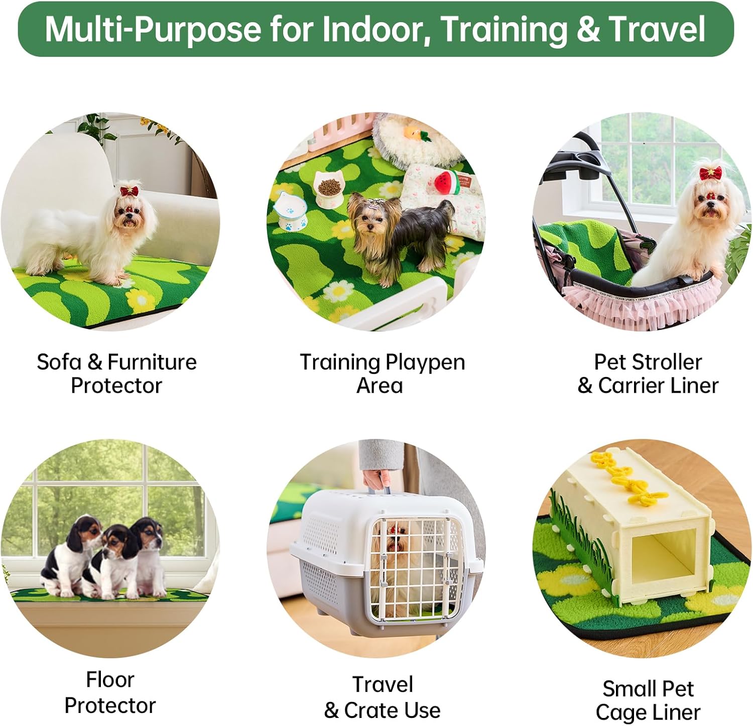 Qeils Reusable Puppy Pads for Small Dogs, Washable Pee Pads with Non-Slip , Absorbent Leakproof Mat for Crates, Playpens, Pet Beds & Whelping, Indoor Potty Training Grass Green, 30"x34", 4 Pack