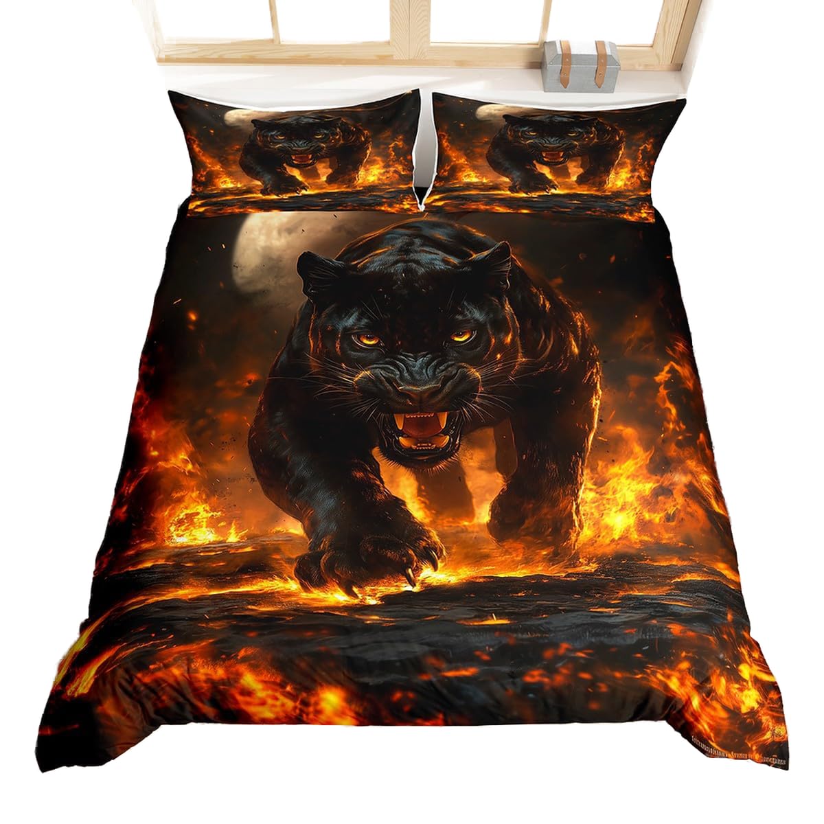 Homewish Kids Leopard Comforter Cover Single Moon Cheetach Printed Bedding Set,Woodland Animal Duvet Cover for Boys Men Wildlife Leopard Bed Set