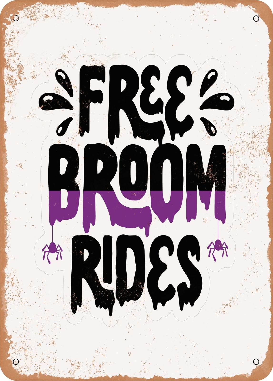 Miaomansenstore Metal Sign - Free Broom Rides - 6 - Vintage Rusty Look Home Decor