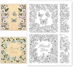 Moldura de folhas de flores, selos transparentes, moldura de flor, selo de silicone transparente para fazer cartões de scrapbook, fazer álbuns de fotos decorativos, 20 x 14 cm