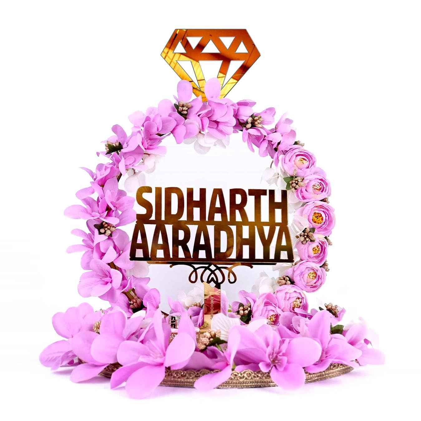 GRABCHOICE Personalized Engagement Ring Platter Tray with Name | with Acrylic Name of Groom and Bride | Wedding Ring Platter | Decorative Tray | Jewellery Accessory | Platter (Purple)