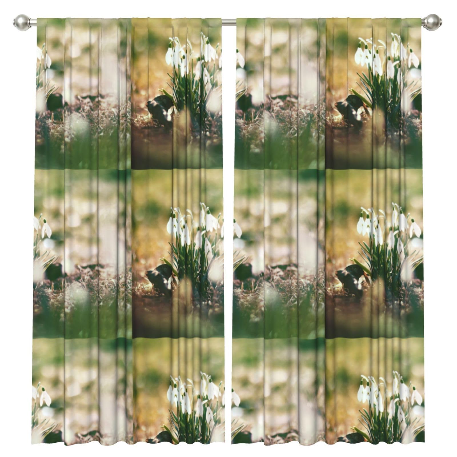 InOmak Wild Spring Snowdrop, 2 Panels Window Curtains 52 x 84 Inch Blackout Curtains for Living Room Bedroom