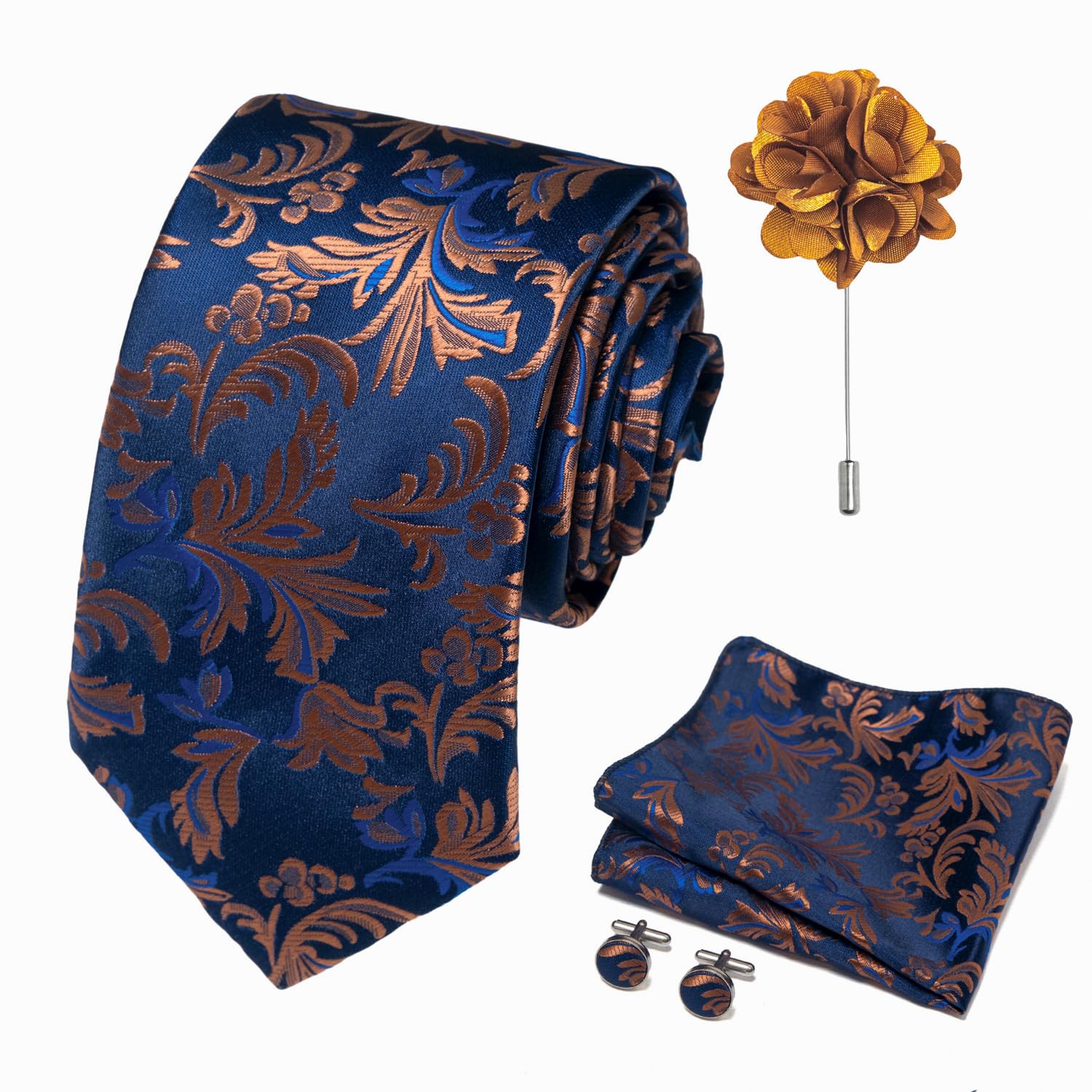 joy alice 70 Colors Ties Set Men Mixed Color Necktie Handkerchief Cufflinks Brooch 3.15 Formal