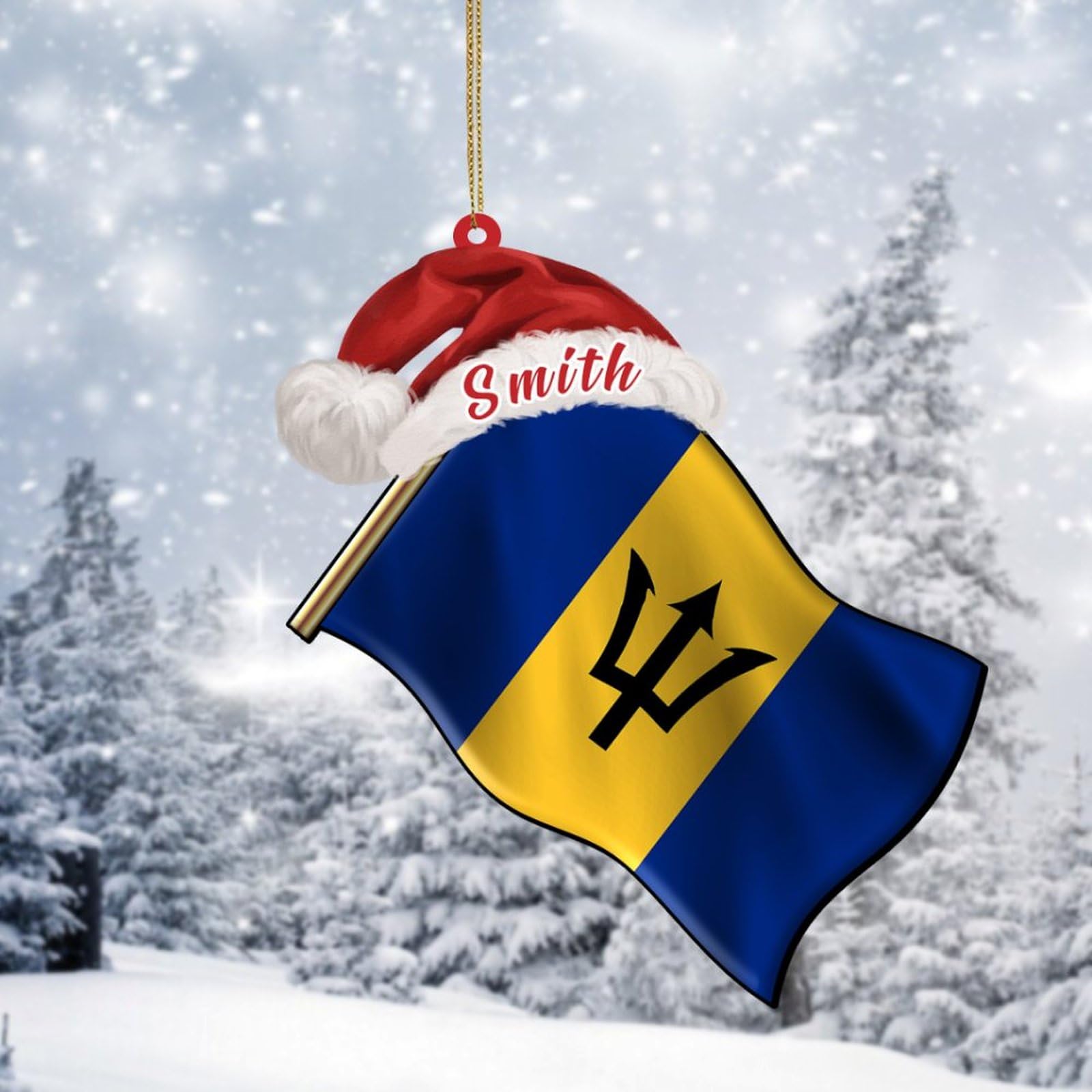 Personalized Name Ornament Barbados Flag Acrylic Christmas Ornaments National Flags Xmas Hanging Ornaments Keepsake Memorial Souvenir for Christmas Tree Decoration Seasonal Holiday Party Supplies