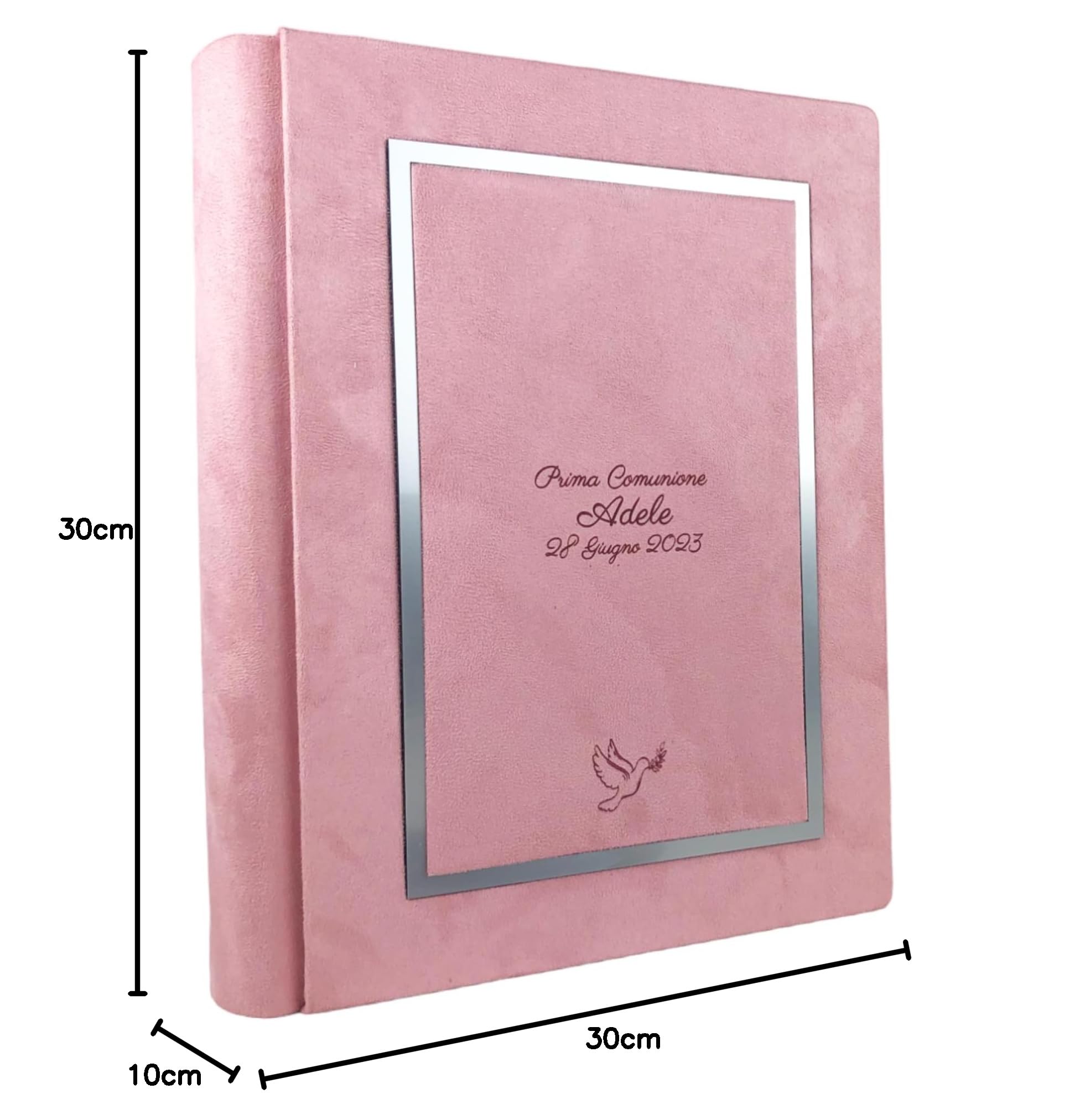 TriVin Art Álbum de fotos artesanal elegante de tejido Alcántara, personalizable con grabado. Ideal para bodas, aniversarios, comuniones, bautizos, eventos (rosa polvo)