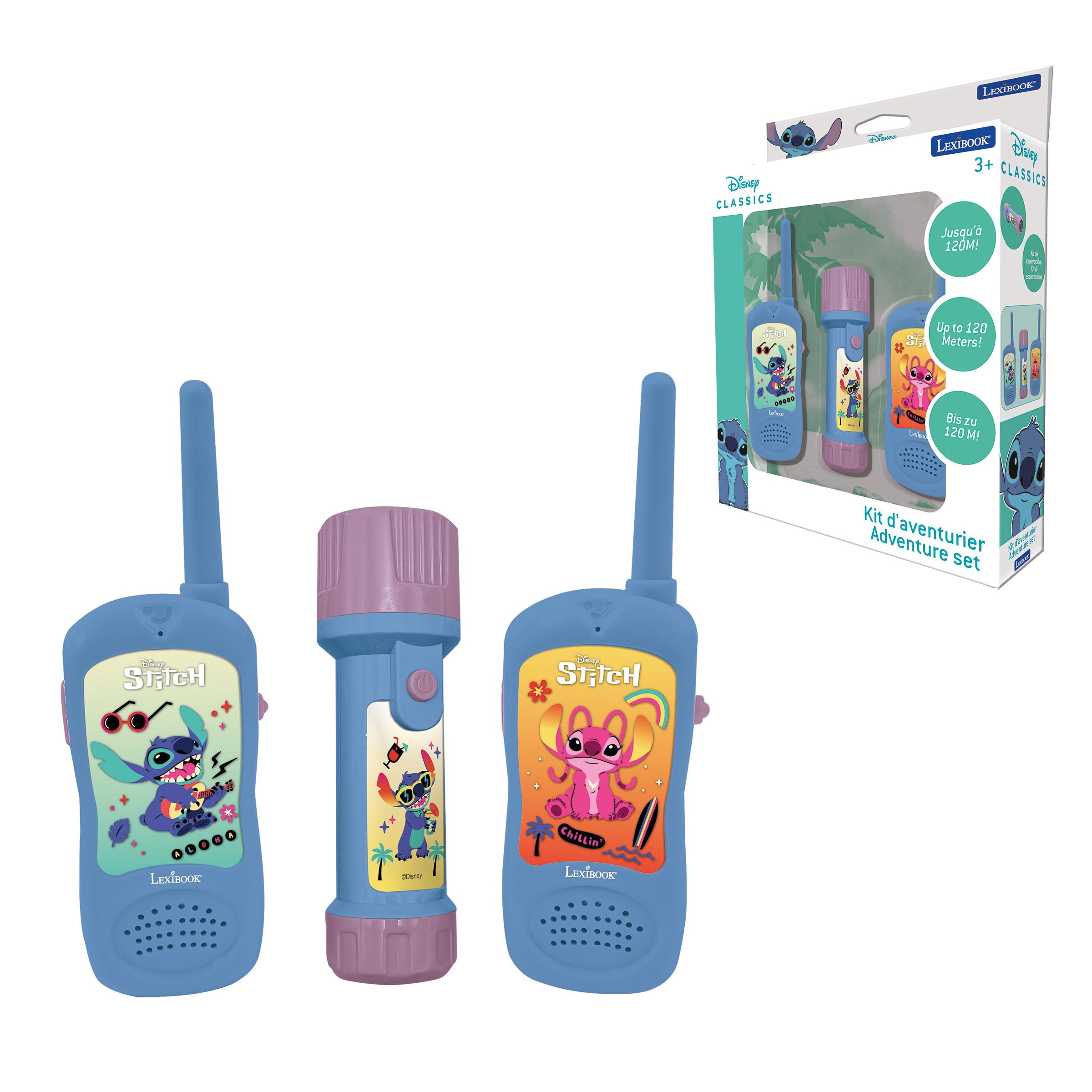 Lexibook, Disney Stitch, Stitch Adventurer Kit with Walkie-Talkies and Flashlight/Compass, Blue, RPTW10D
