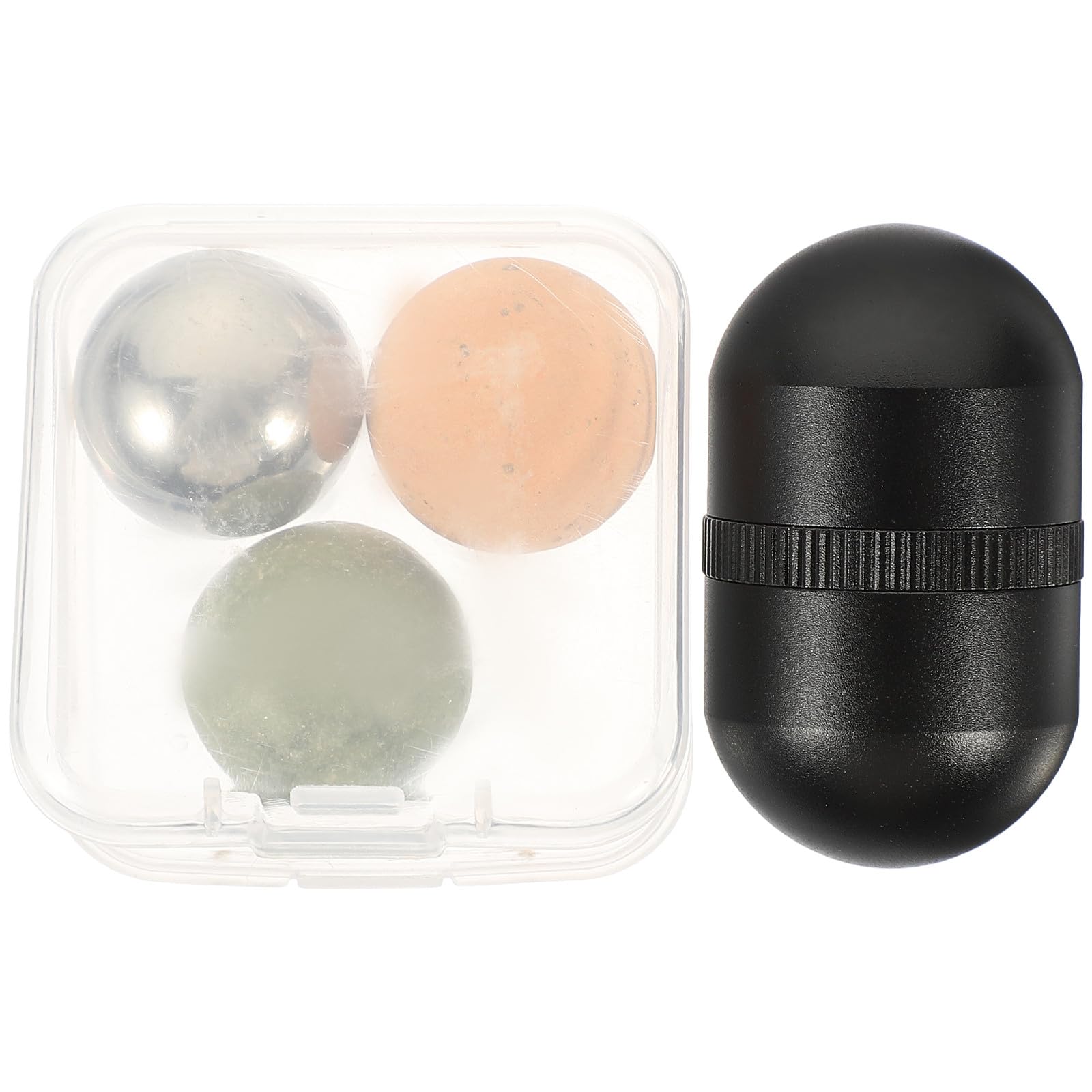 PRETYZOOM Jade Face Roller and Cooling Facial Massage Ball Set with Metal Shell, Black Volcanic Stone Jade Globe Massager for Eye and Face Skincare