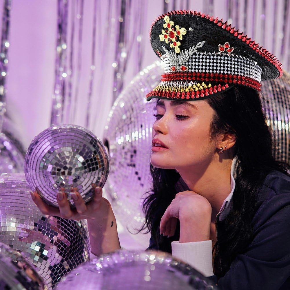 Cappello Marinaio con Paillettes Cappello Marinaio con Rivetto Cappello Capitano con Paillettes Cappelli Spettacolo per Festival Cappello Festa Scuro con Incorporato