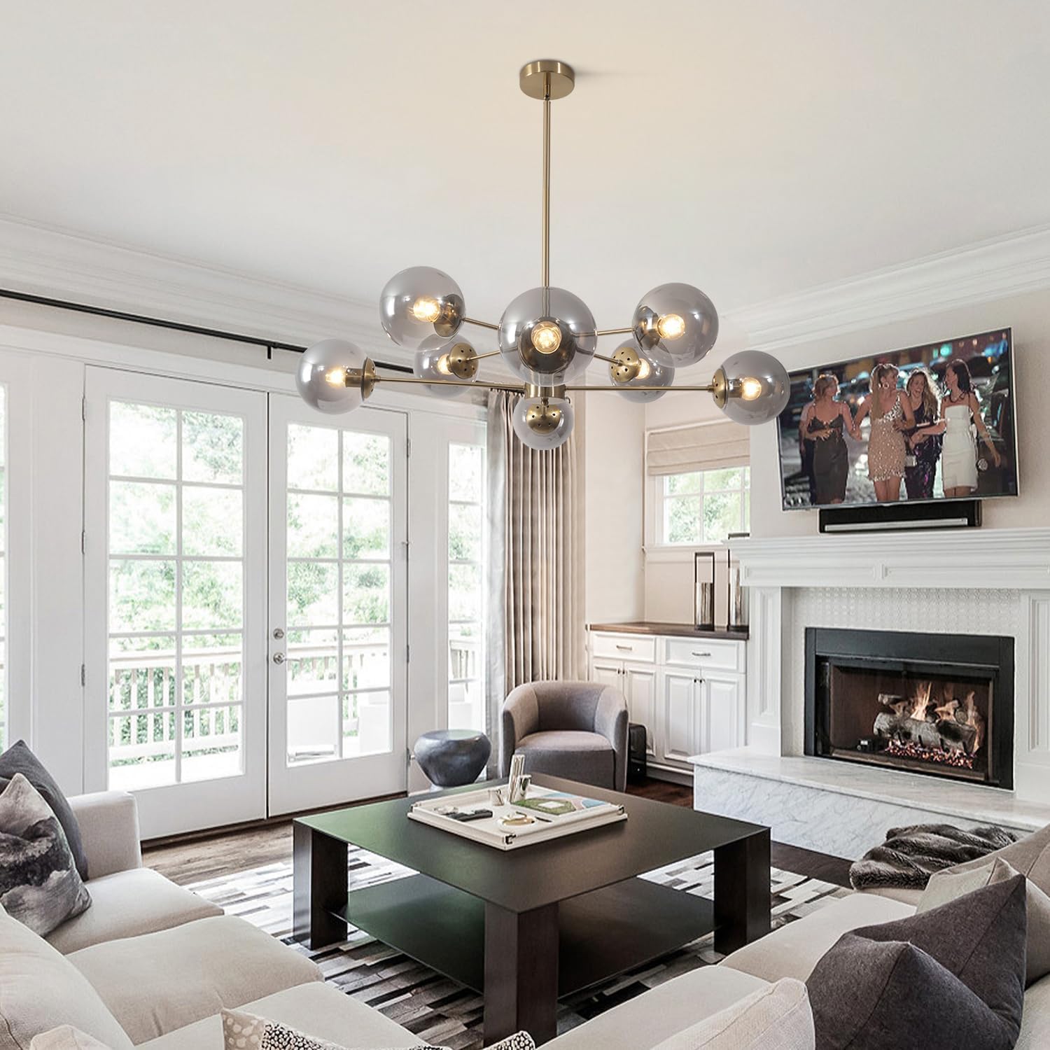 Snapklik.com : Lighting 8 Light Sputnik Chandelier Gold Smoke Glass ...