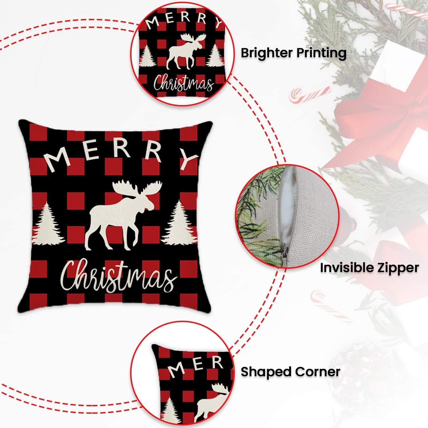 Christmas Pillow Cover 18x18 Set of 2 - Multicolor Designs to Make Your Christmas Eves More Colorful with Sofa Cushion Cases Carved Out of Linen for Home and Farmhouse Xmas Party Decorations