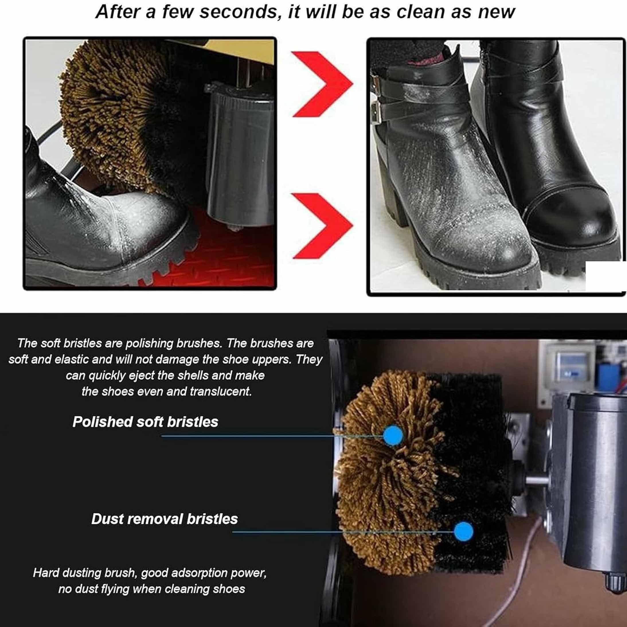 Lucidatrice elettrica per scarpe, lucidatrice automatica a doppia spazzola a induzione, a basso rumore, grande scatola per olio, senza gocciolamento, per uso domestico