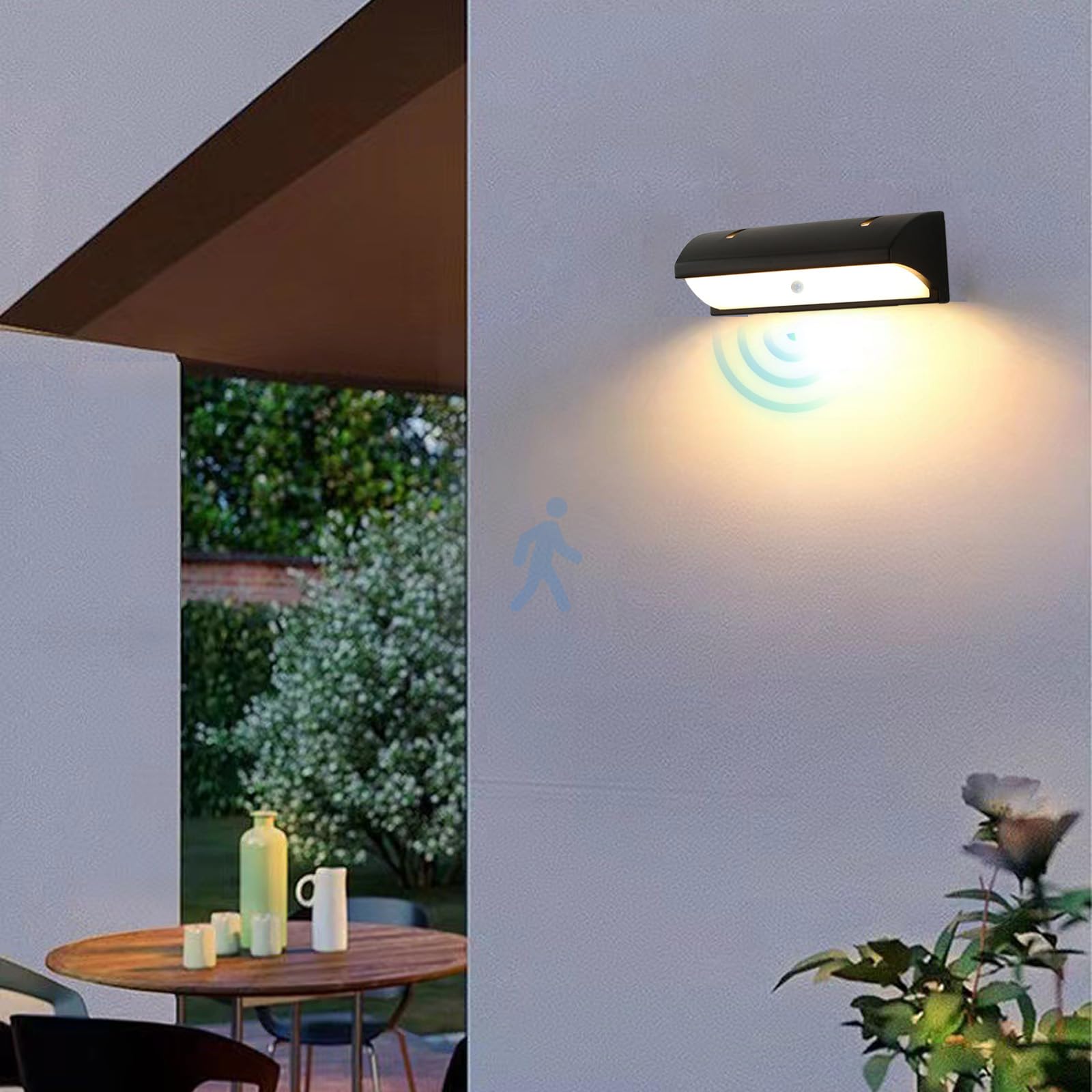 Nowoczesna czarna lampa ścienna LED z czujnikiem ruchu, wodoodporna aluminiowa lampa ścienna do ogrodu IP65 na ganek, patio, taras