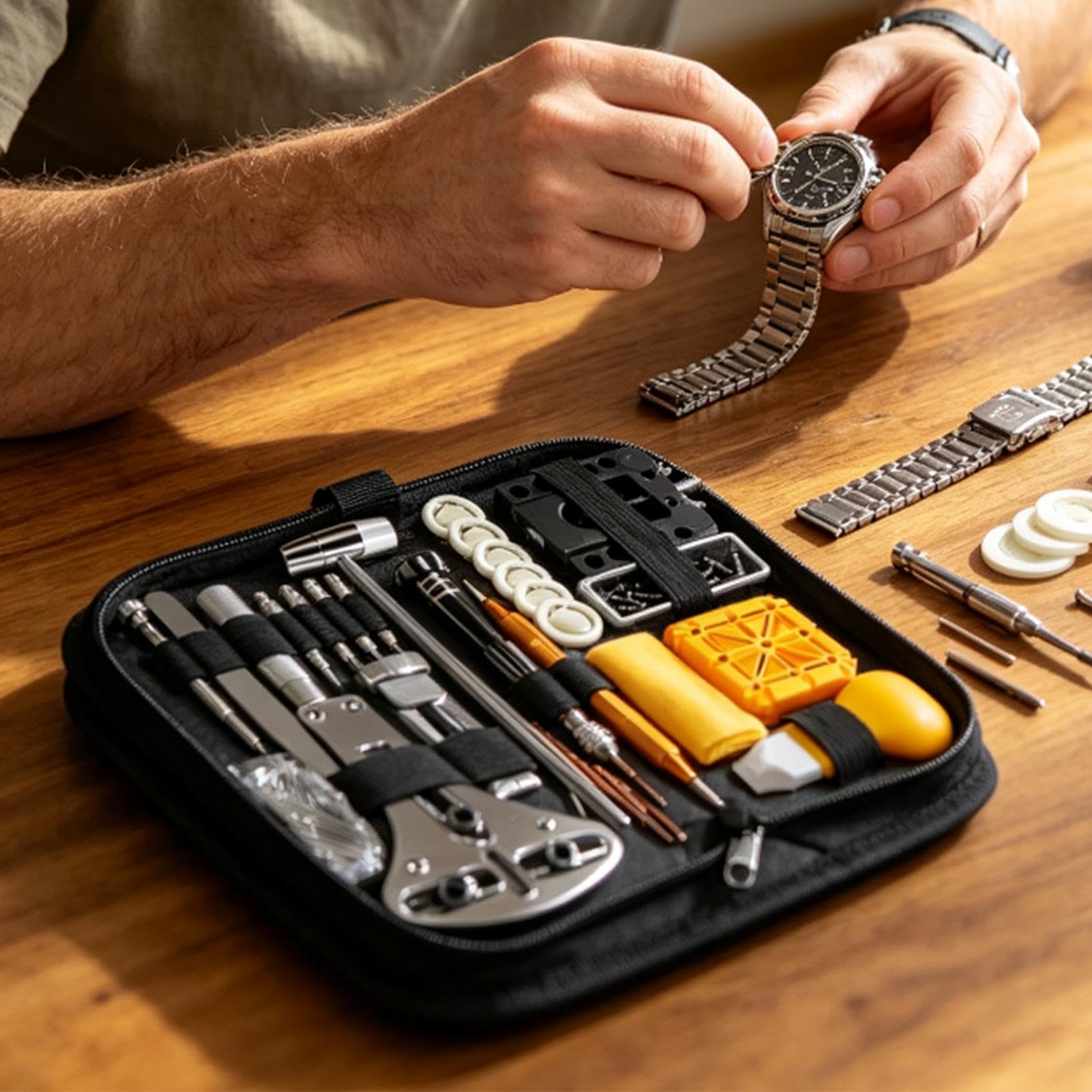 Kit Attrezzi per Orologi Kit Completo di Manutenzione di Precisione con da | Strumento Rimozione del Fondello Per Casa e Viaggio, Sostituzione Batteria e Regolazione Cinturino
