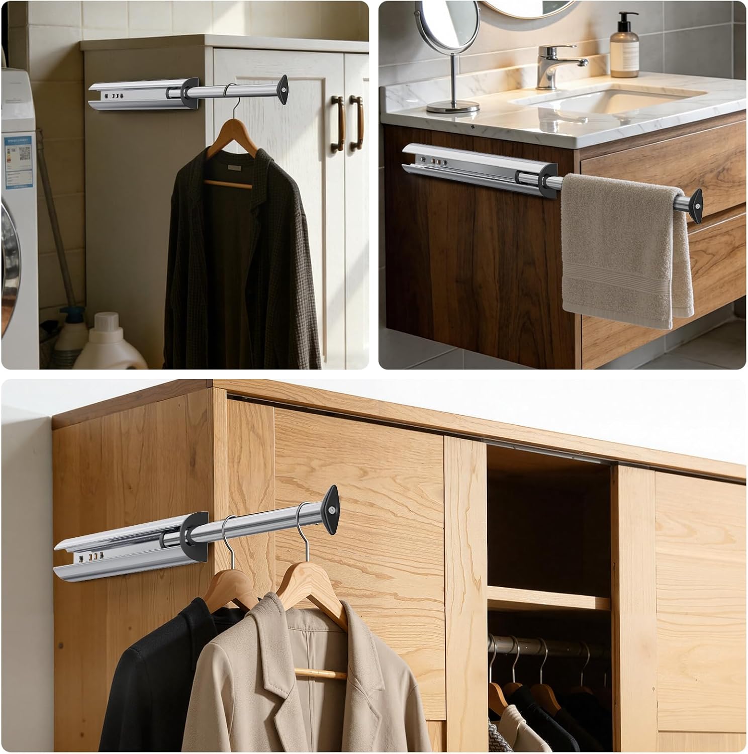 14-Inch Valet Rod for Closet Pull Out, Azcom Hanging Telescoping Clothes Rod, Adjustable Clothes Rod-Silver