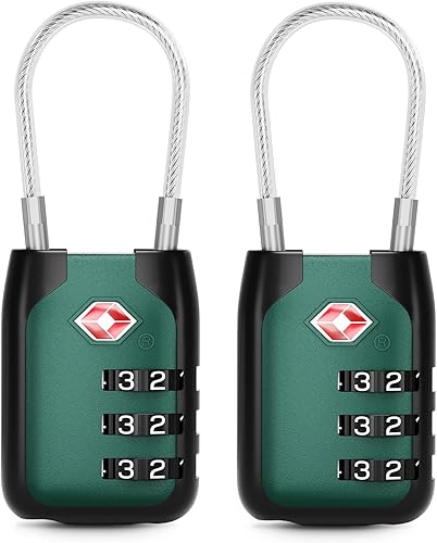 Joyway Candado de equipaje aprobado por la TSA, candado de cable de combinación de 3 dígitos con cuerpo de aleación, cerraduras de combinación de