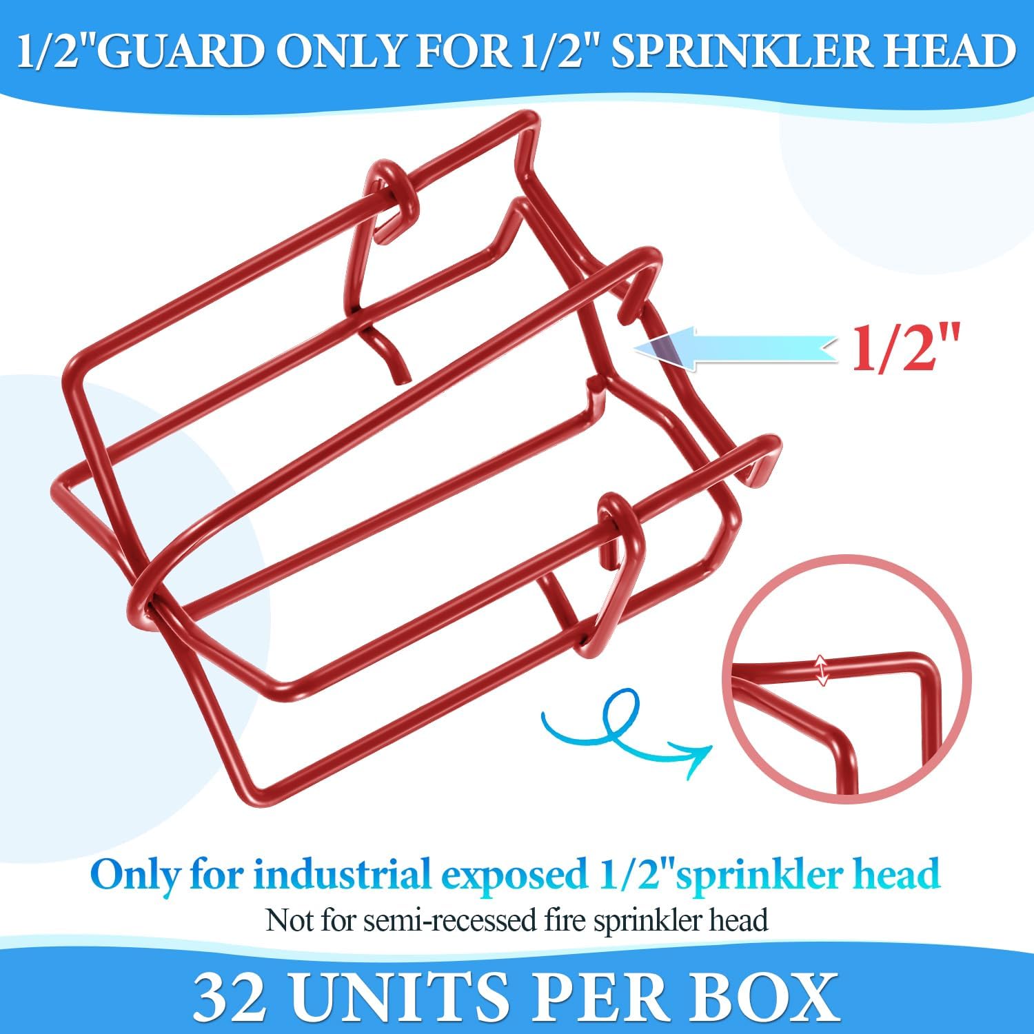 Shimeyao 32 Pcs 1/2" Red Fire Sprinkler Head Cage Guard Protector Cover Watering Equipment System Sprinkler Bracket for Pendent Upright Horizontal Sidewall Double Hook Ceiling Mount