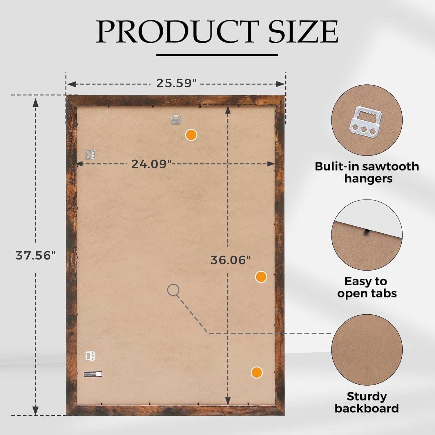 Muzilife 24×36" Large Poster Frame 1 Pack, Engineered Wood Movie Poster Picture Frames with HD Plexiglass Cover and Hanging Hardware for Horizontal or Vertical, Honey Brown