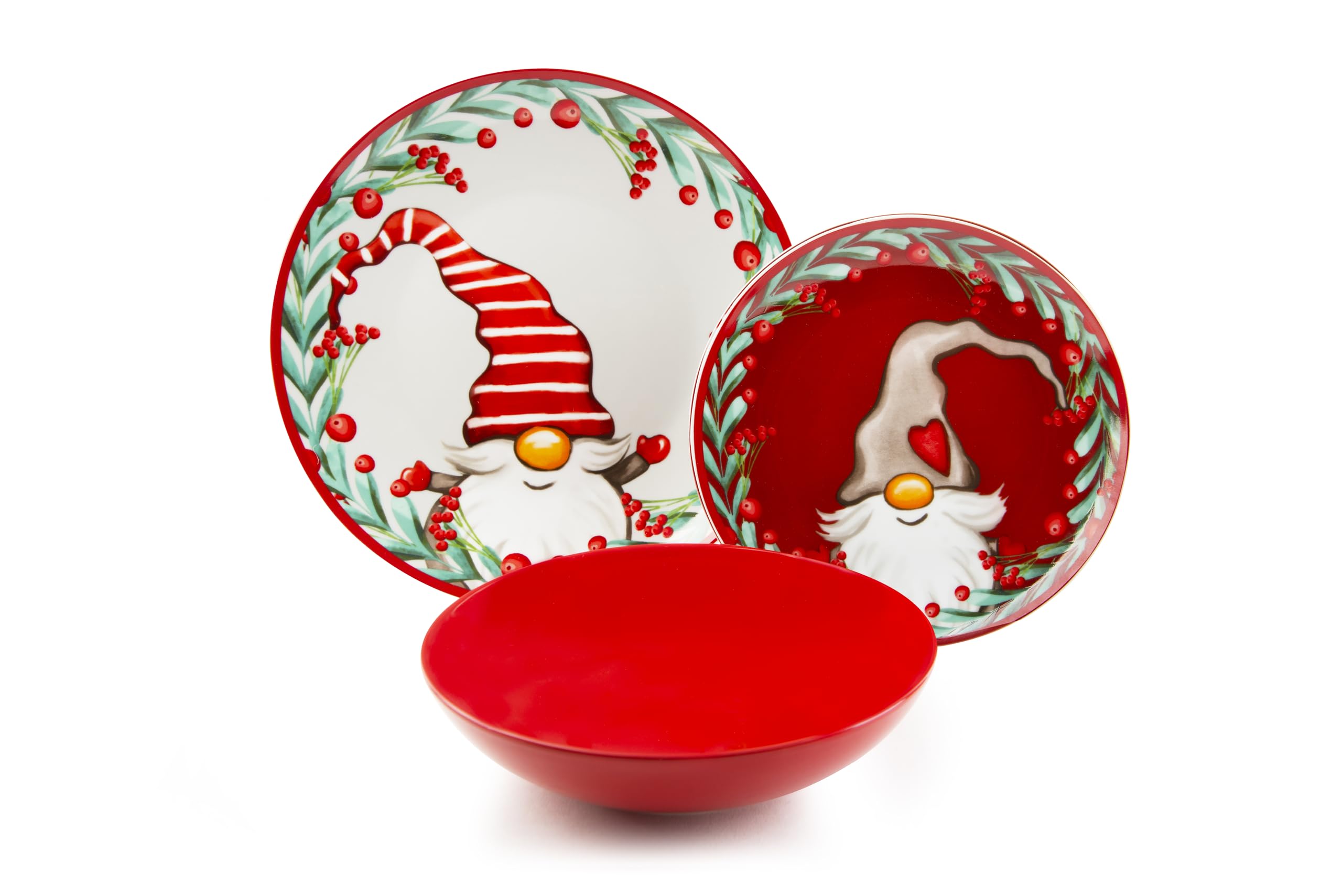 Excelsa Holly Gnomo Service d'assiettes 18 pièces en porcelaine