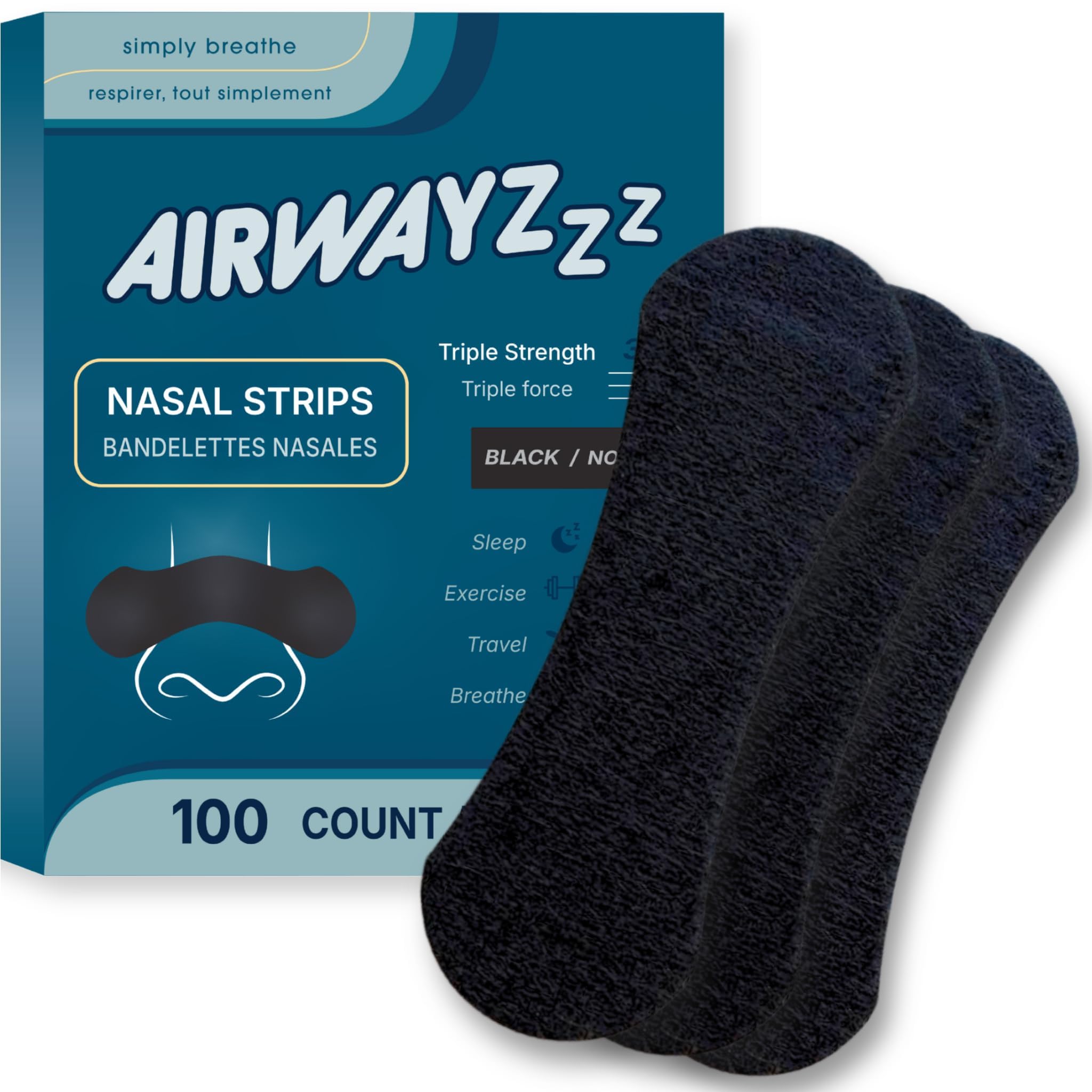 Photo 1 of 100 Count Nasal Strips – Extra Strength Triple Band Nasal Strips for Sleep & Sports – External Nasal Support to Help Open Nasal Passages