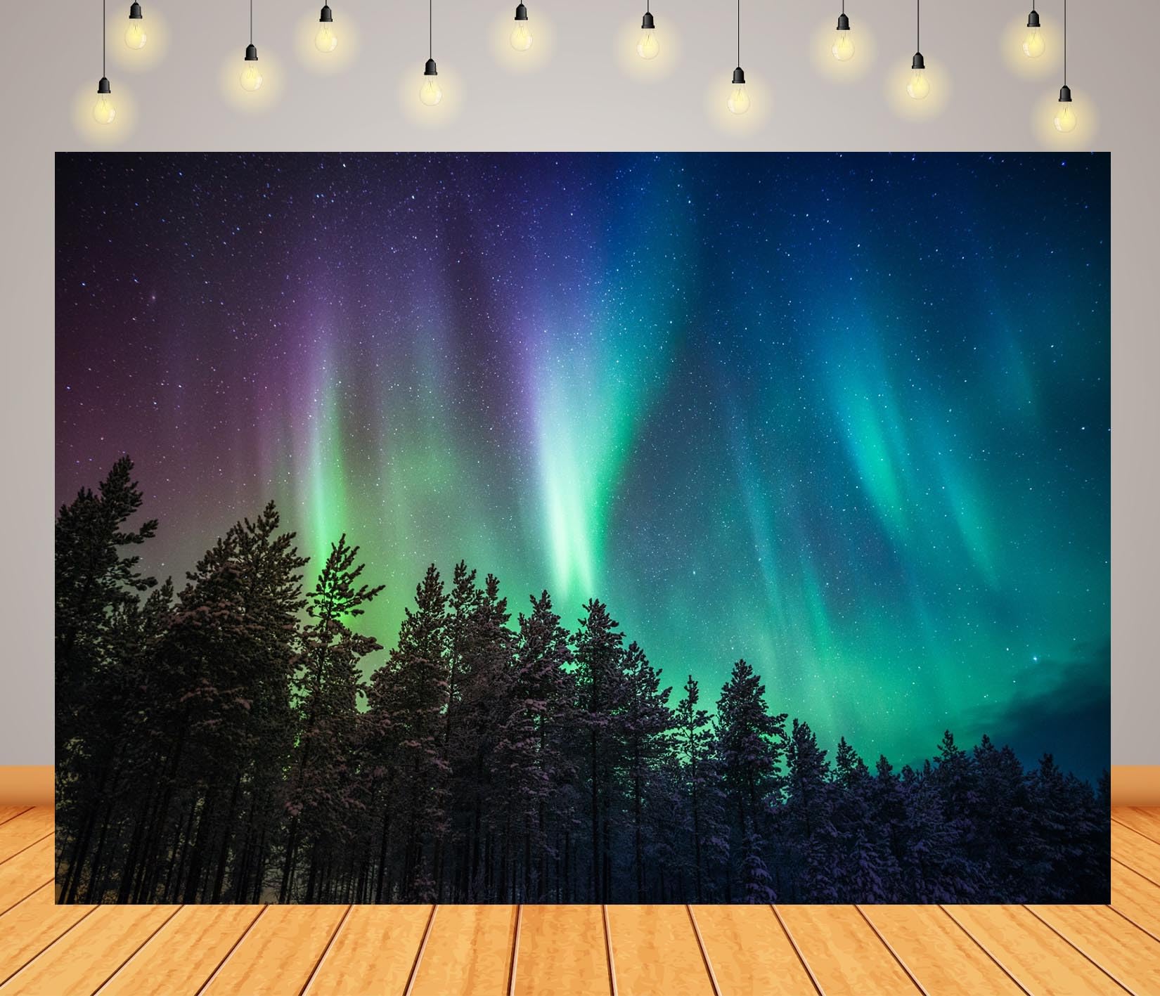 BELECO 10x8ft Fabric Night Forest Northern Lights Backdrop Pine Trees Forest Aurora Borealis Starry Sky Stars Background Polar Lights Home Decor