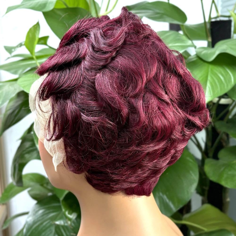 Haarpflege Burgunderrote Kurze Bob-Echthaar-Perücken 13 X 4 Transparente Spitze-Front-Perücke Für Schwarze Frauen(2)