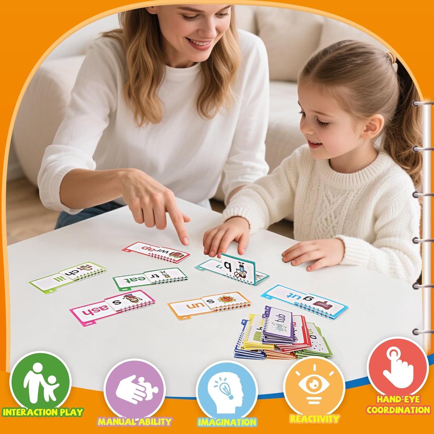 30pcs Reading Rhyme Flip Book, Word Family Flip Book, éducatif Visual Word Carte for Preschool Learning Lire Lire adapté aux Enfants et à l'enseignement en Classe