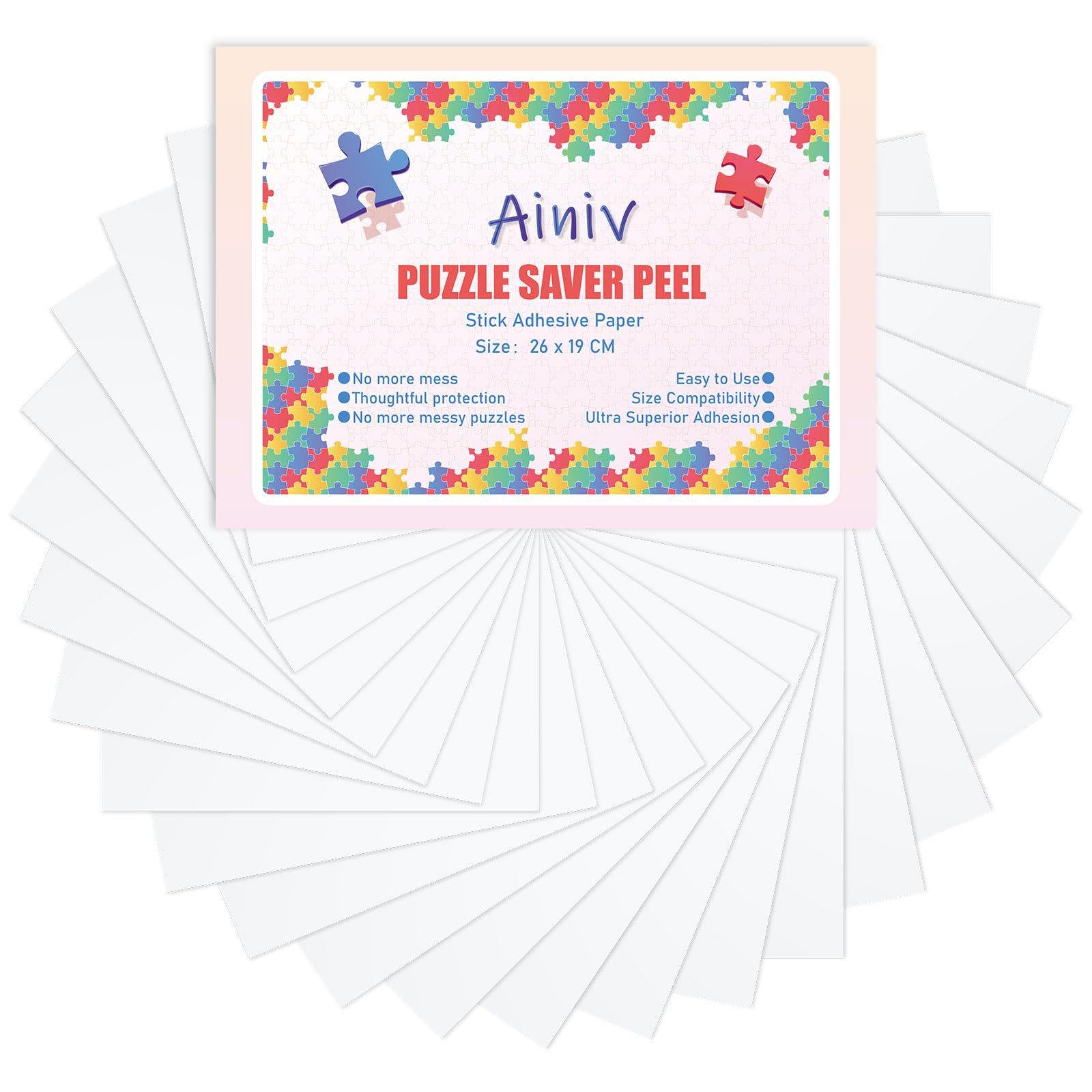 Ainiv 32PCS Hojas de Pegamento para Puzzles, Despegable Cola Transparente Papel Adhesivo, Lámina Adhesivas para Rompecabezas para Preservar 4000PCS, Lámina Accesorios Puzzle para Asegurar y Proteger