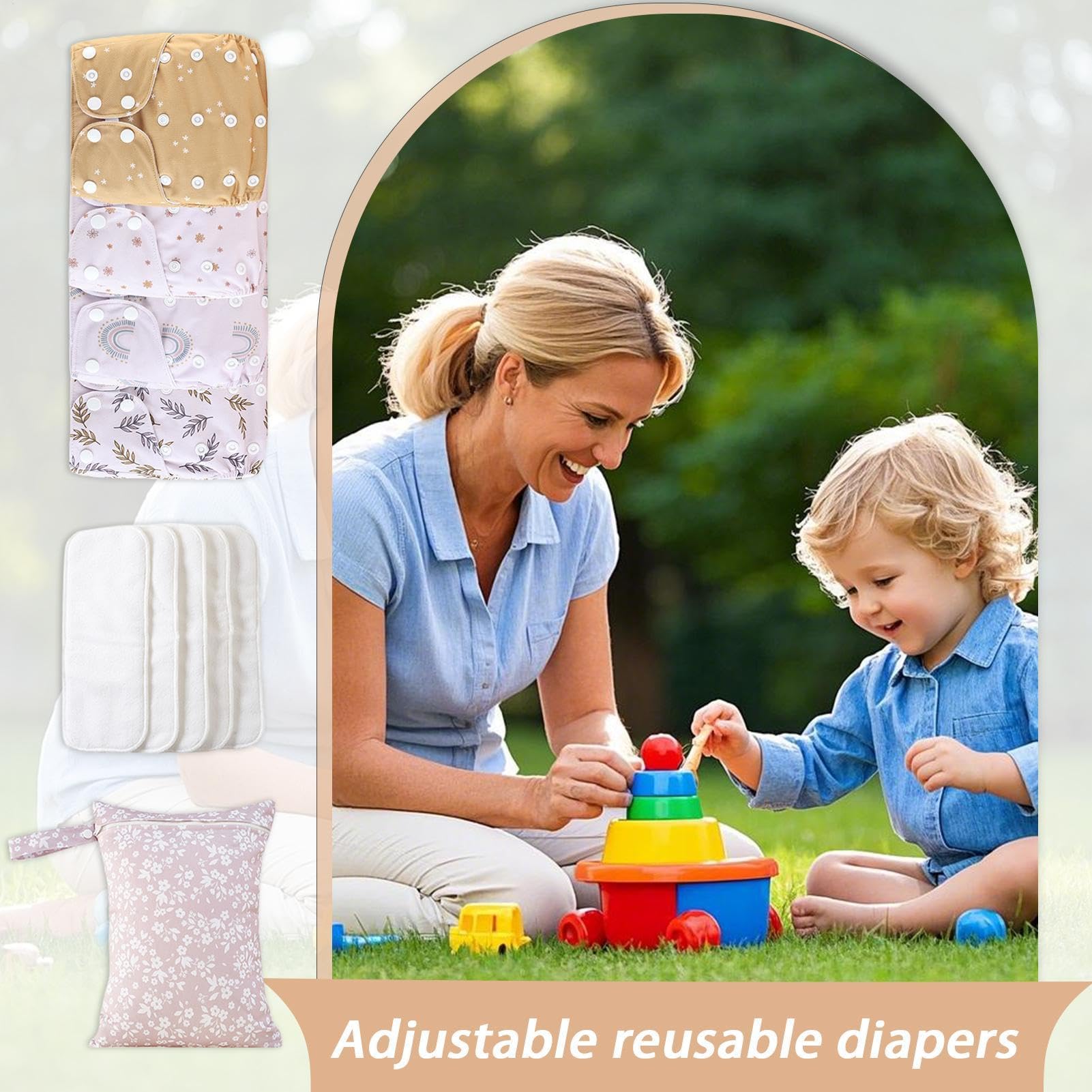 Pannolini riutilizzabili per, pannolini riutilizzabili | Pannolini per bambini riutilizzabili regolabili, 4 fodere assorbenti e traspiranti, copertura impermeabile con 4 inserti e 1