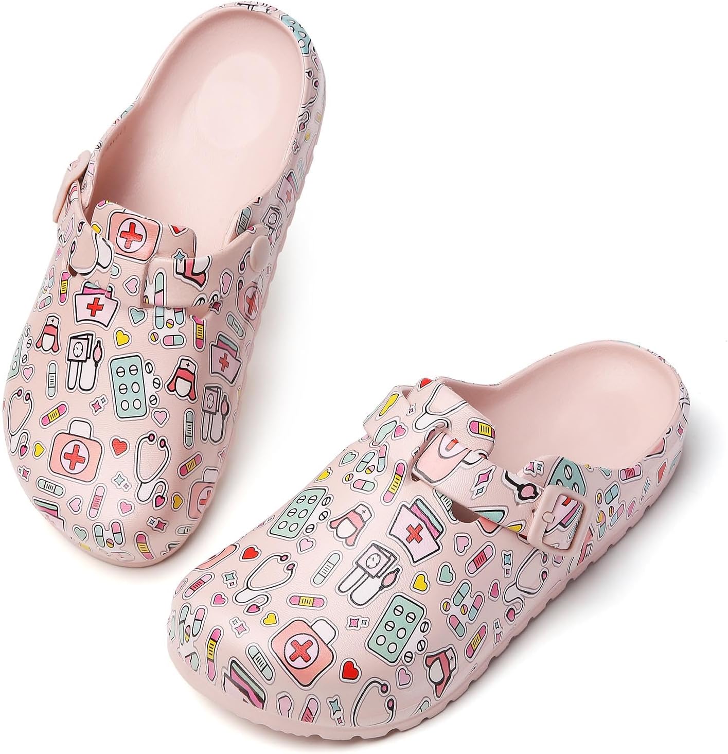 Arch Support Nurse Clogs for Women: Non Slip Work Shoes Waterproof Garden Clogs - Adjustable Buckle Mules - Slip-On Cushion Slippers Slides
