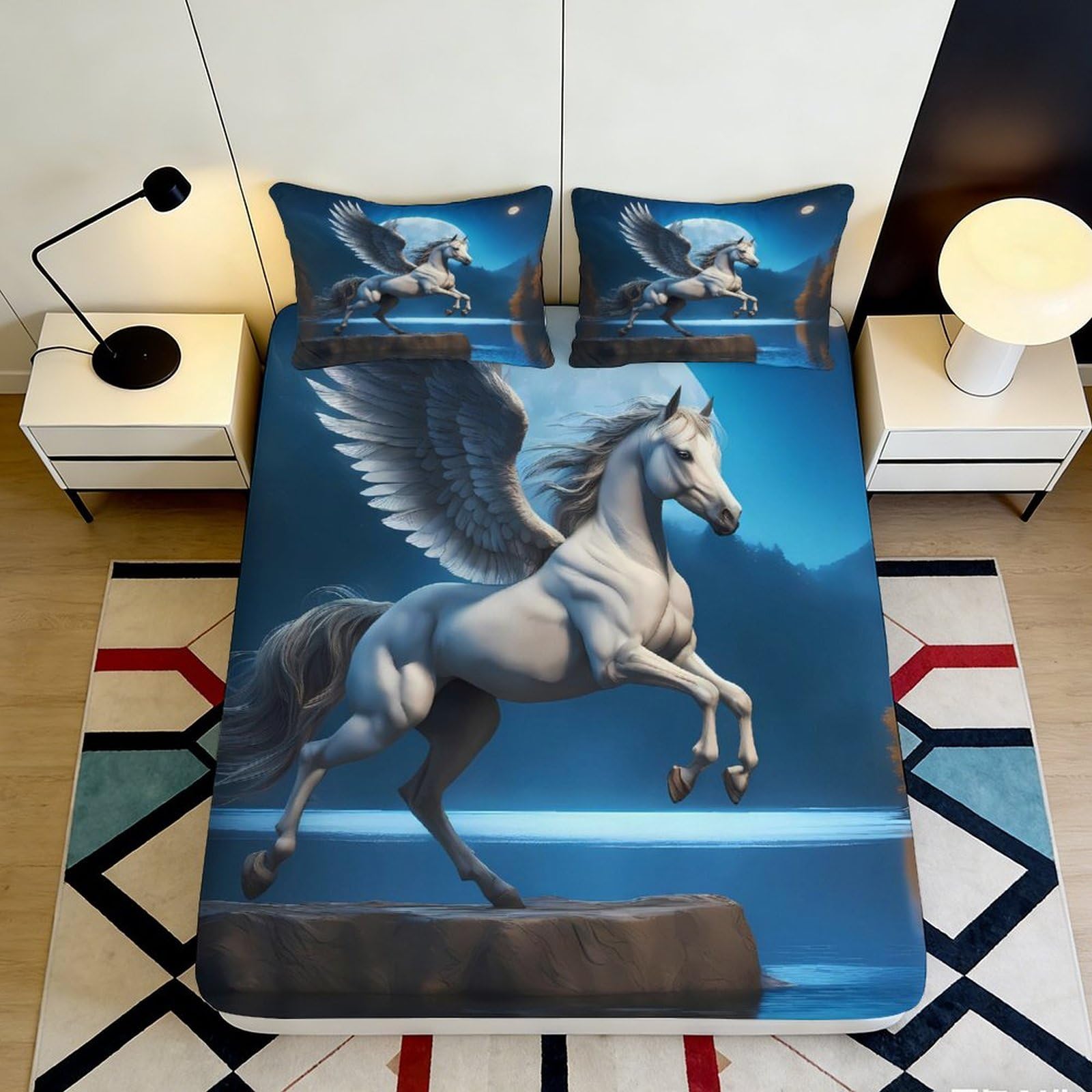 Qjzxknhpgr Style-2 3D Printed Pegasus Night Sky Fitted Sheet Microfiber Soft Breathable Winged Horse Bed Cover For Bedroom Decor 90X200x25cm