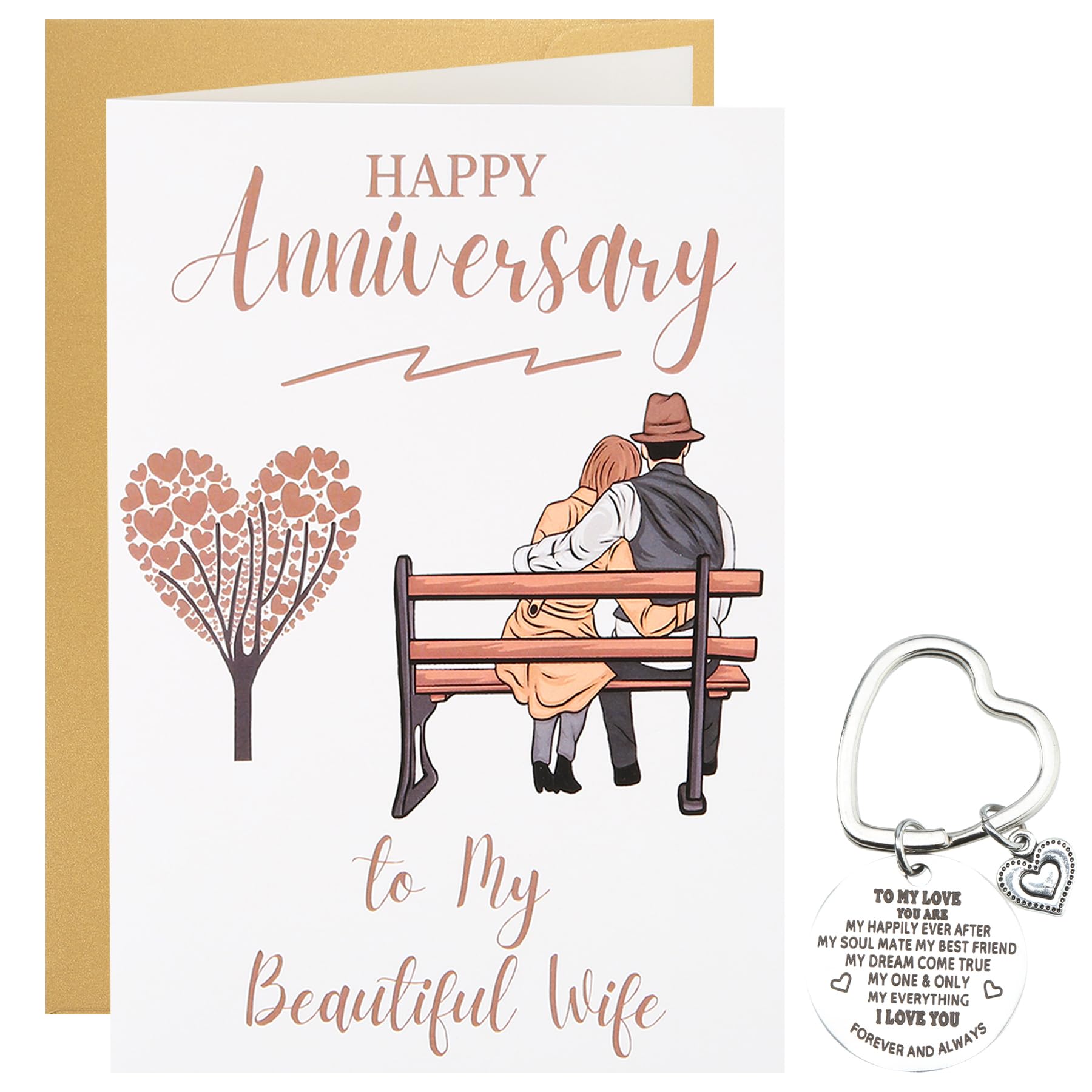 Wasise Wife Anniversary Card from Husband - Anniversary Cards for Wife, Anniversaries Keyring and Card with Envelope Keychain Ideal Presents for Girlfriend from Husband, Wedding Anniversaries Cards