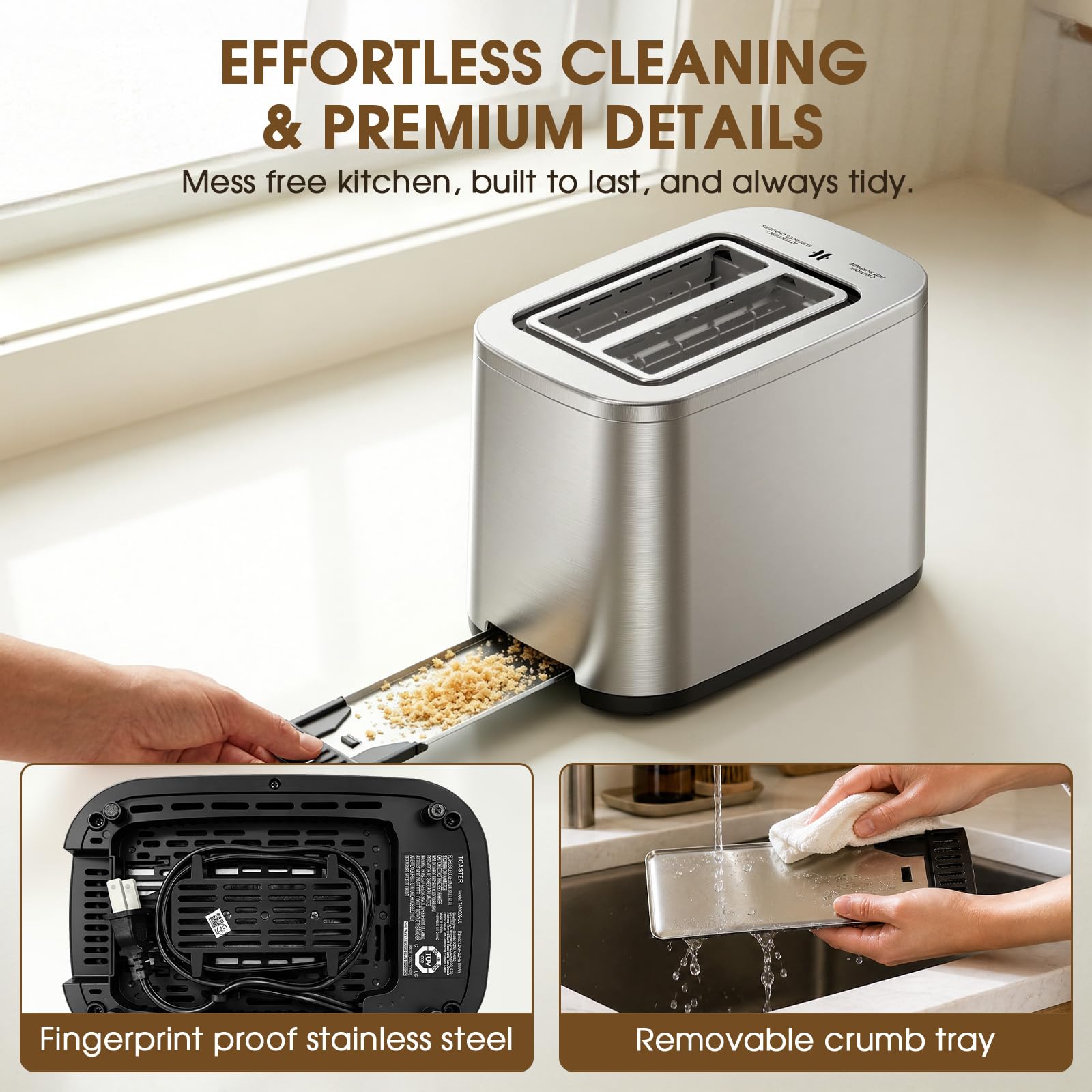 Foyoconven 2 Slice Toaster with Touch Screen, 1.5" Extra Wide Slots for Bagels & Thick Bread, Stainless Steel, Digital Countdown Timer, 6 Shade Settings, Defrost/Reheat/Cancel, Removable Crumb Tray