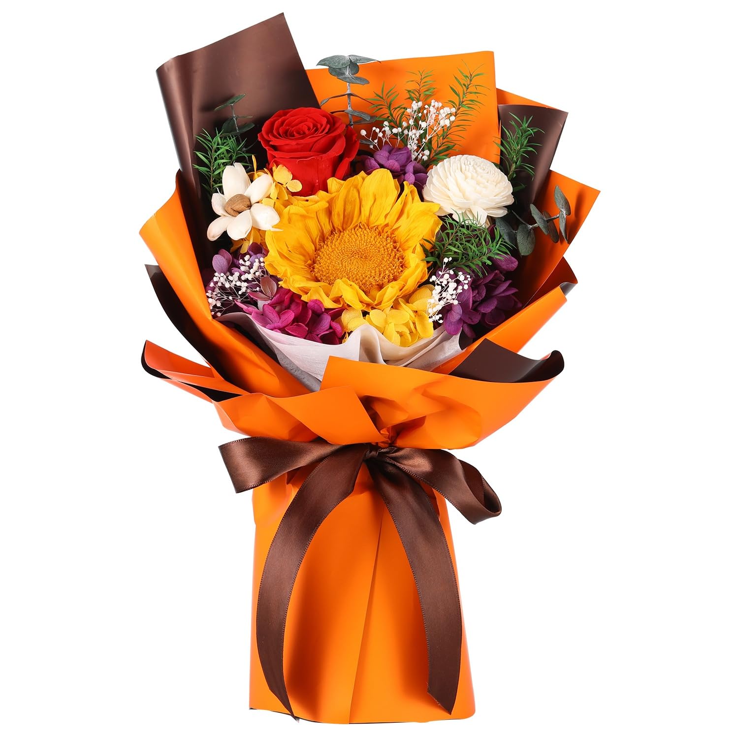 Jtoder Forever Flowers for Delivery, Preserved Flower Bouquets, Long Lasting Orange Sunflower Roses, Gifts Bouquet for Mother Wife Girlfriend on Festivals Birthday Anniversary