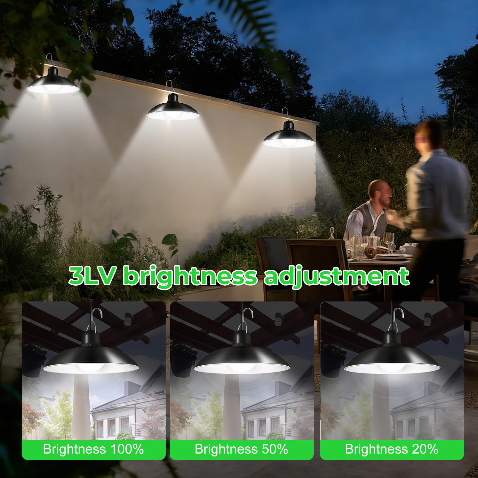 BYZESTY Solarlampen für Außen Hängend mit Fernbedienung - 50W LED Solar Hängelampen IP65 Wasserdichte, Solar Lampe Outdoor, Dimmbare/Zeitgesteuerte Solarlampen Pendelleuchte für Garten Pergola Garage