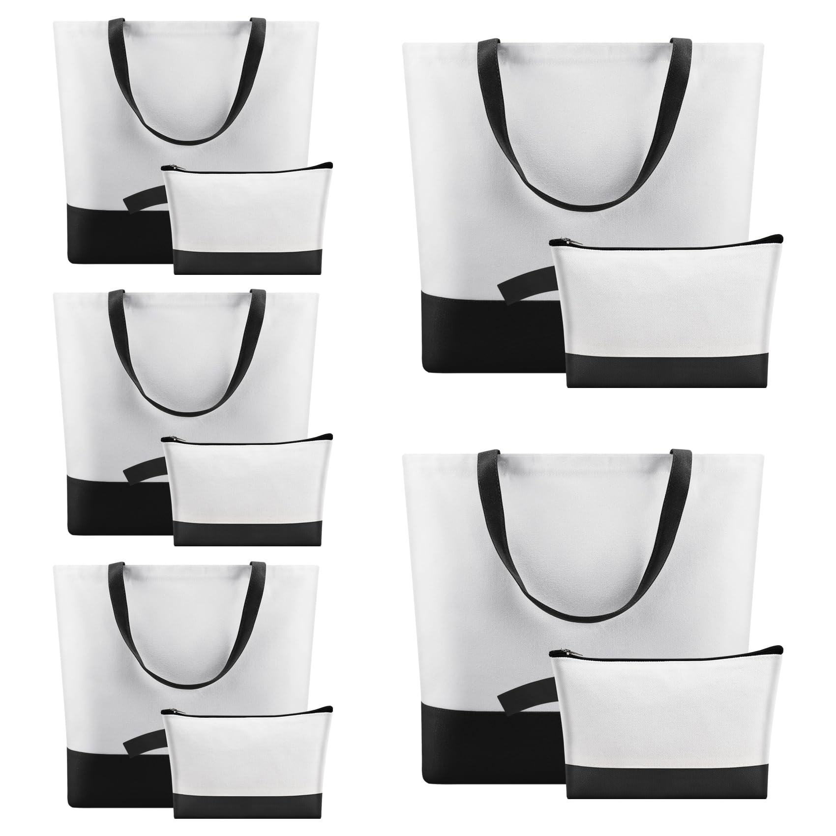 Yocdunm 10 Pcs Sublimation Canvas Tote Bags, Large Blank Tote Bag with Cosmetic Makeup Bags, 47 x 38 cm Reusable Grocery Bags Bulk for Women, DIY Heat Transfer Shopping Bag (Black)